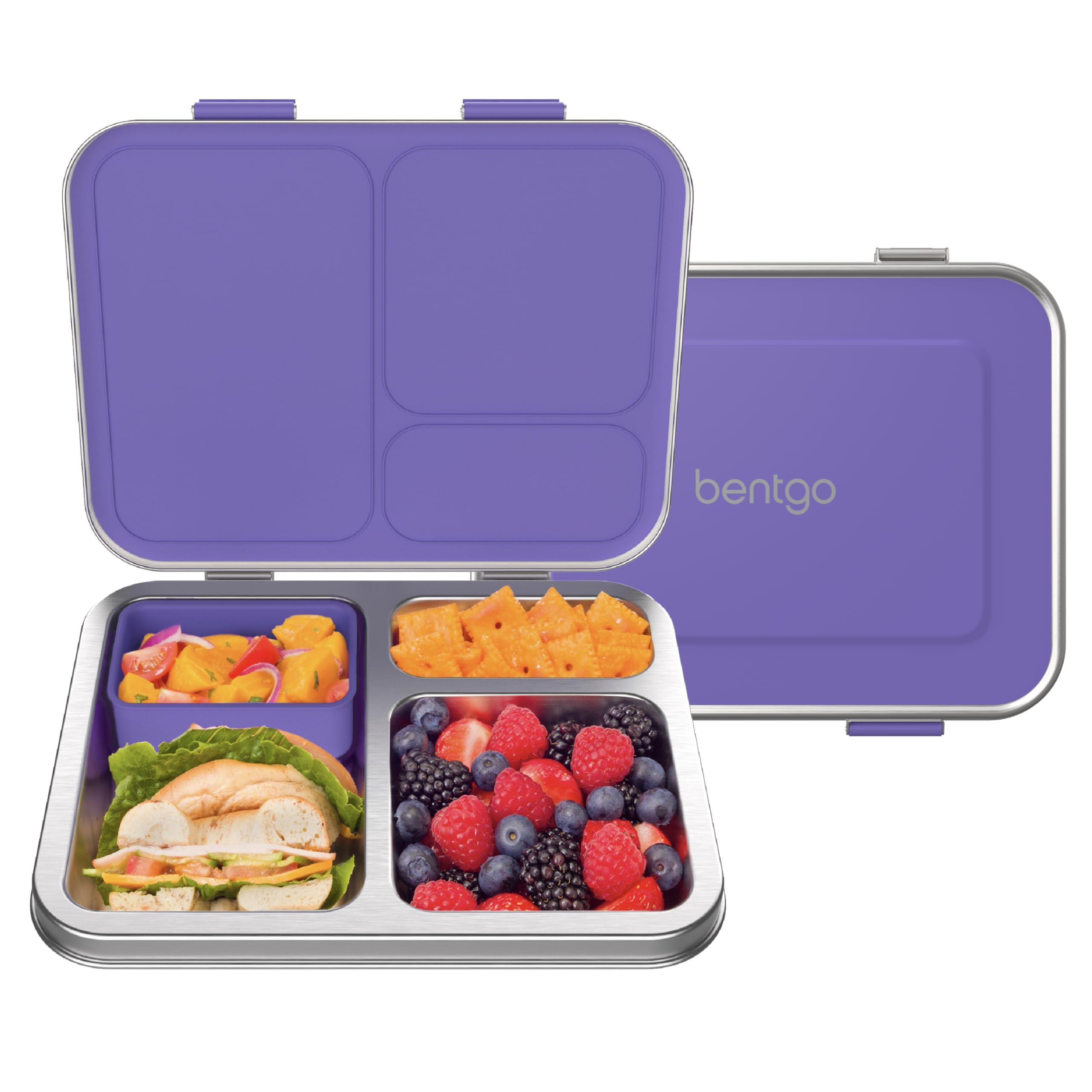 Bentgo Kids Stainless Steel Leak-Resistant Lunch Box - 3-Compartments with Bonus Silicone Container, Durable, Eco-Friendly, Dishwasher Safe, BPA-Free, Ideal for School, Ages 3+ (Blue)
