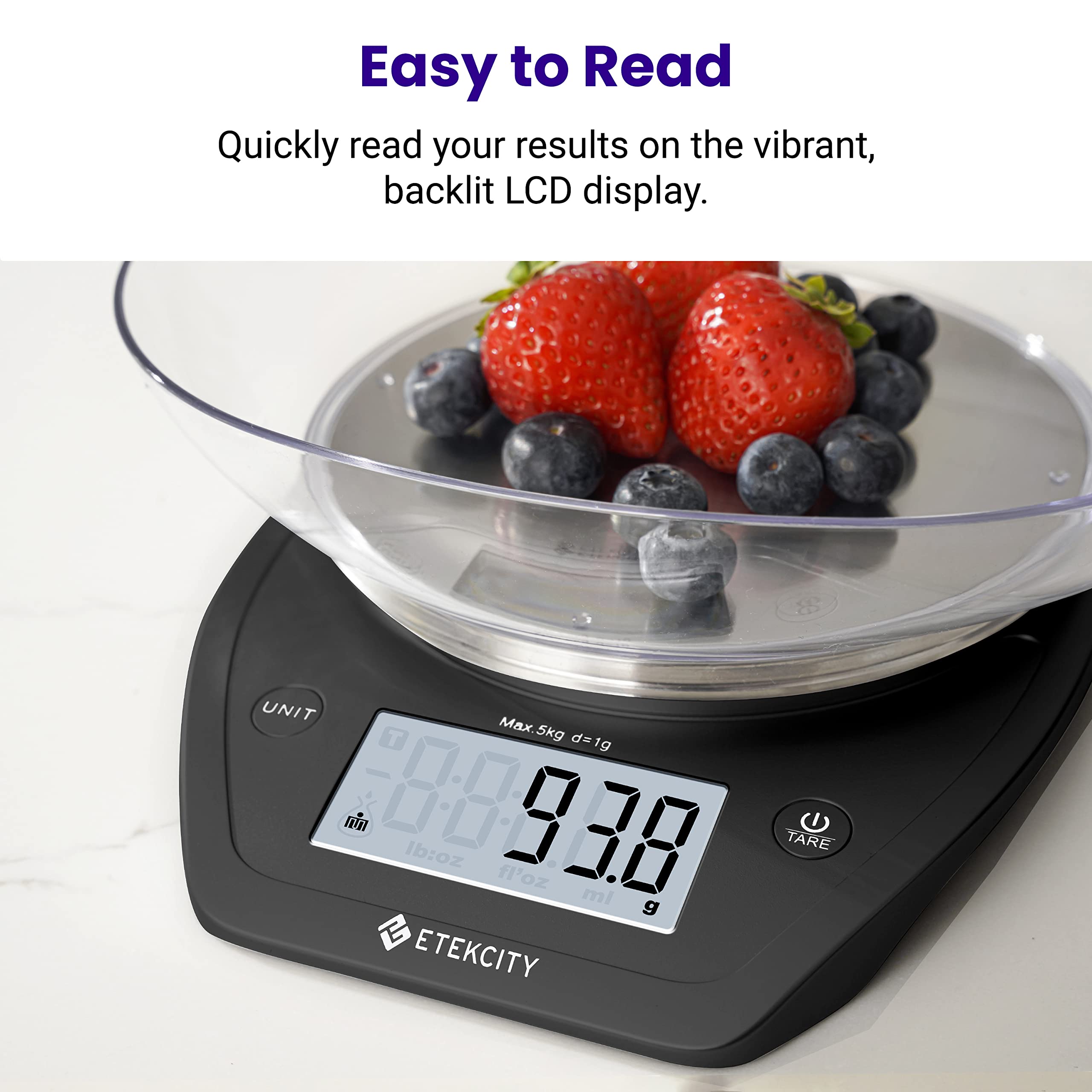 Etekcity 0.1g Food Kitchen Scale, Bowl, Digital Grams and Ounces for Weight Loss, Dieting, Baking, Cooking, and Meal Prep, 11lb/5kg, Stainless Steel Silver