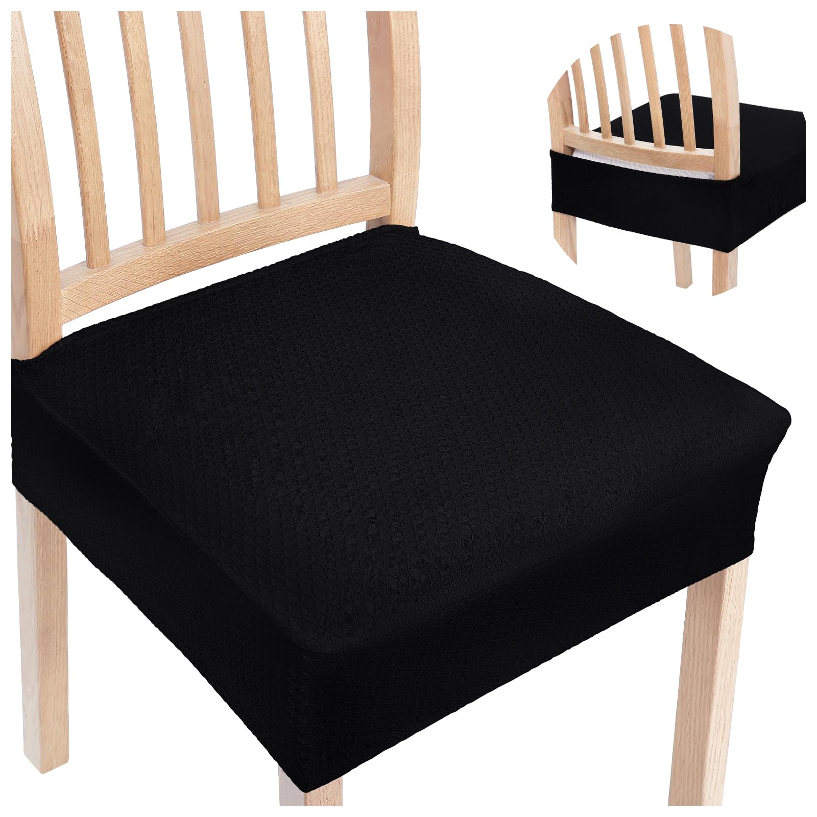 Smiry Stretch Jacquard Seat Covers for Dining Room Chairs Set of 6, Removable Washable Chair Seat Protector Slipcovers, No Rear Covers, Beige