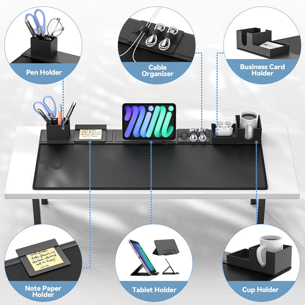 KDD Desk Pad Mat Set, 6 in 1 Mouse Mat with Magnetic Desktop Storage Accessories DIY Feature for Phone and Tablet Stand/Cup Holder/Pen Card Holder/Cable Management for Home Office Accessories
