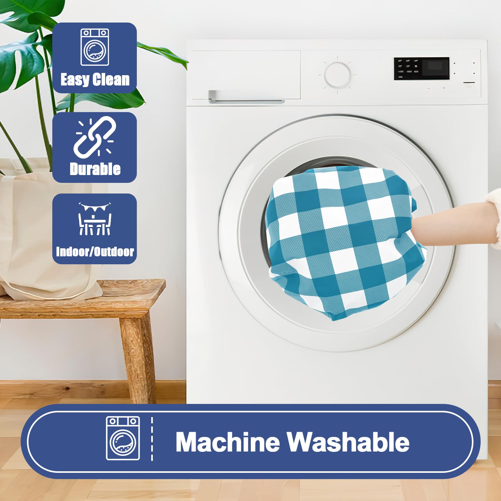 Smiry Picnic Table Cover with Bench Covers, Waterproof Elastic Fitted Tablecloths for 6 Foot Rectangle Tables, Washable Buffalo Plaid Tablecloth for Camping, Outdoor (Black & White, 30"x72")