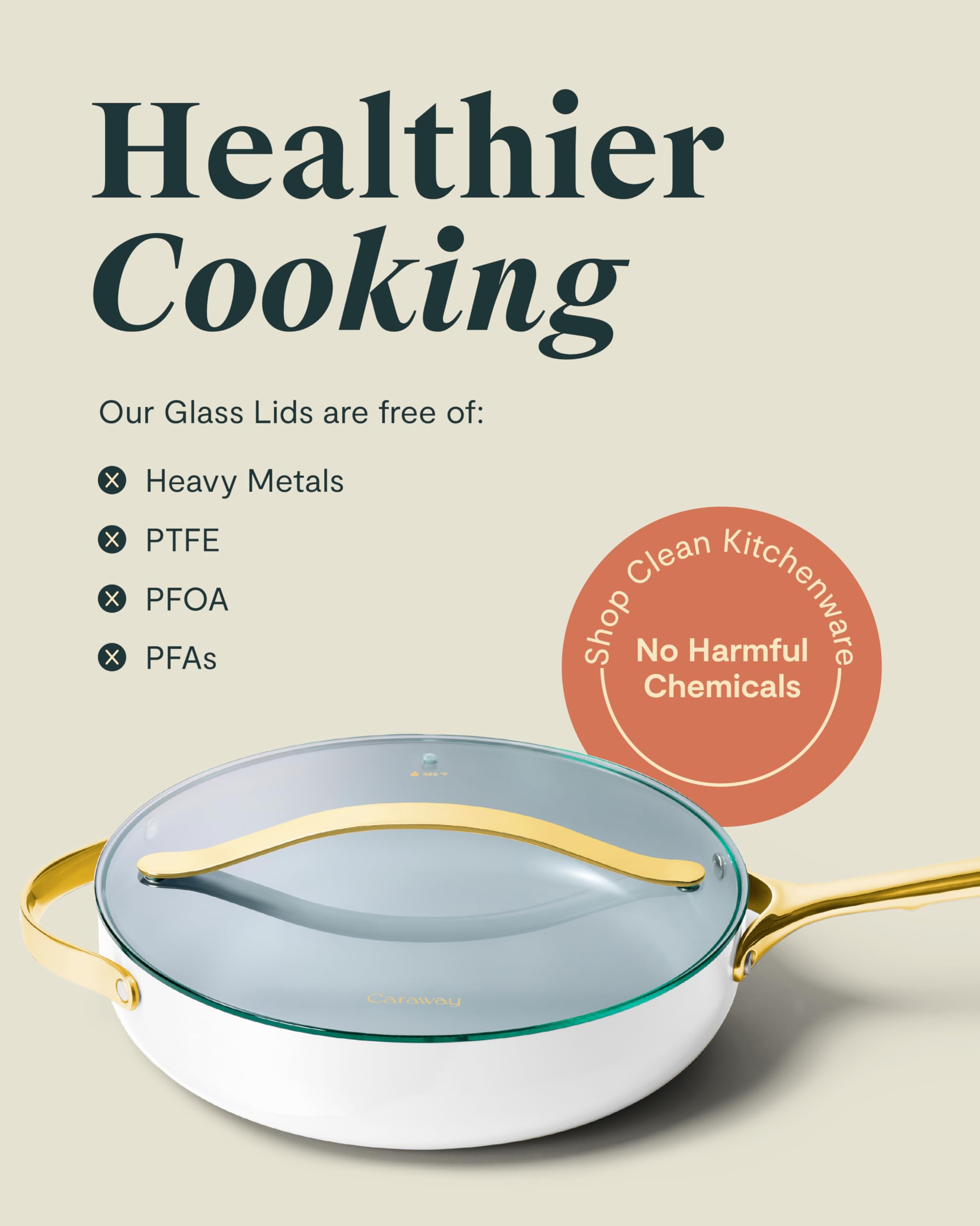 Caraway 10.5" Glass Lid for Pots and Pans - Made With Tempered Glass - Sized to Fit Caraway Ceramic-Coated & Stainless Steel Cookware