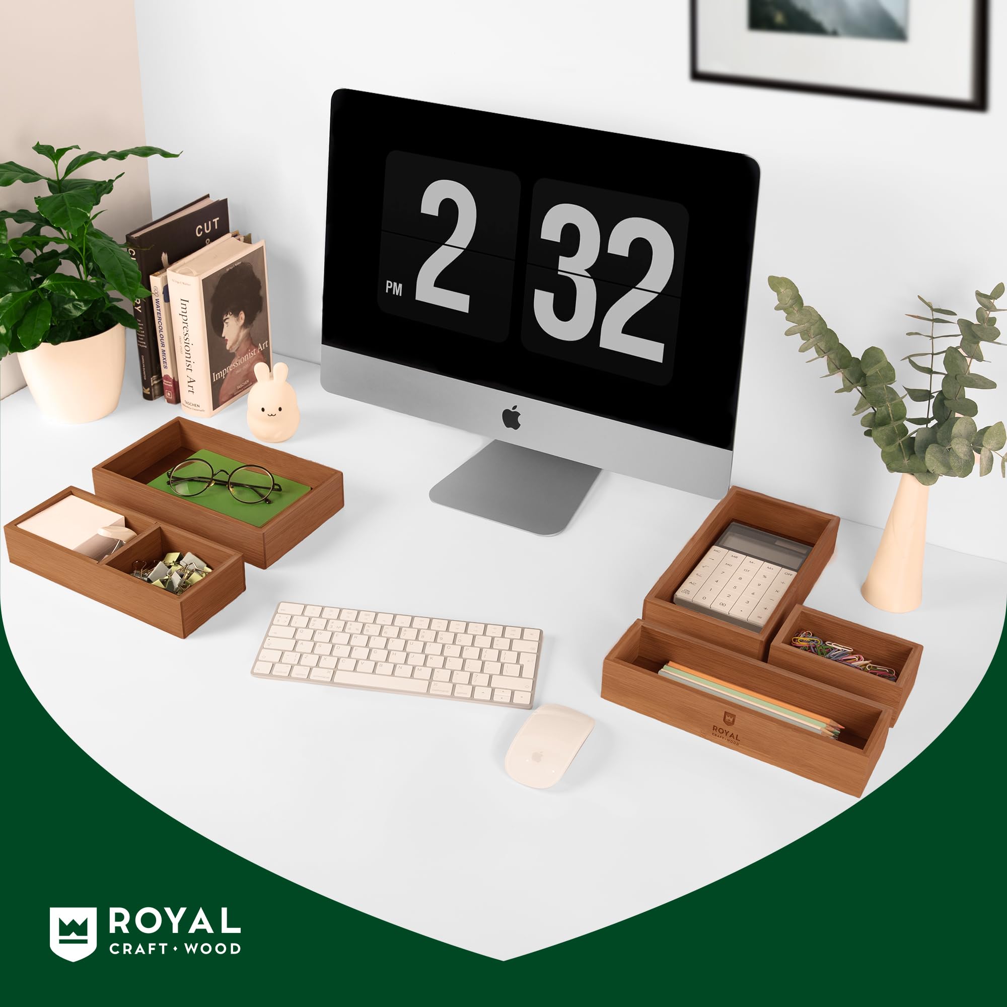 ROYAL CRAFT WOOD 5-Piece Bamboo Drawer Organizer Set – Multi-Use Storage Trays for Kitchen, Bathroom, Office, Makeup, Jewelry & More – Junk Drawer Tray, Utensil Holder, Storage Box & Bin Set (5 Boxes)