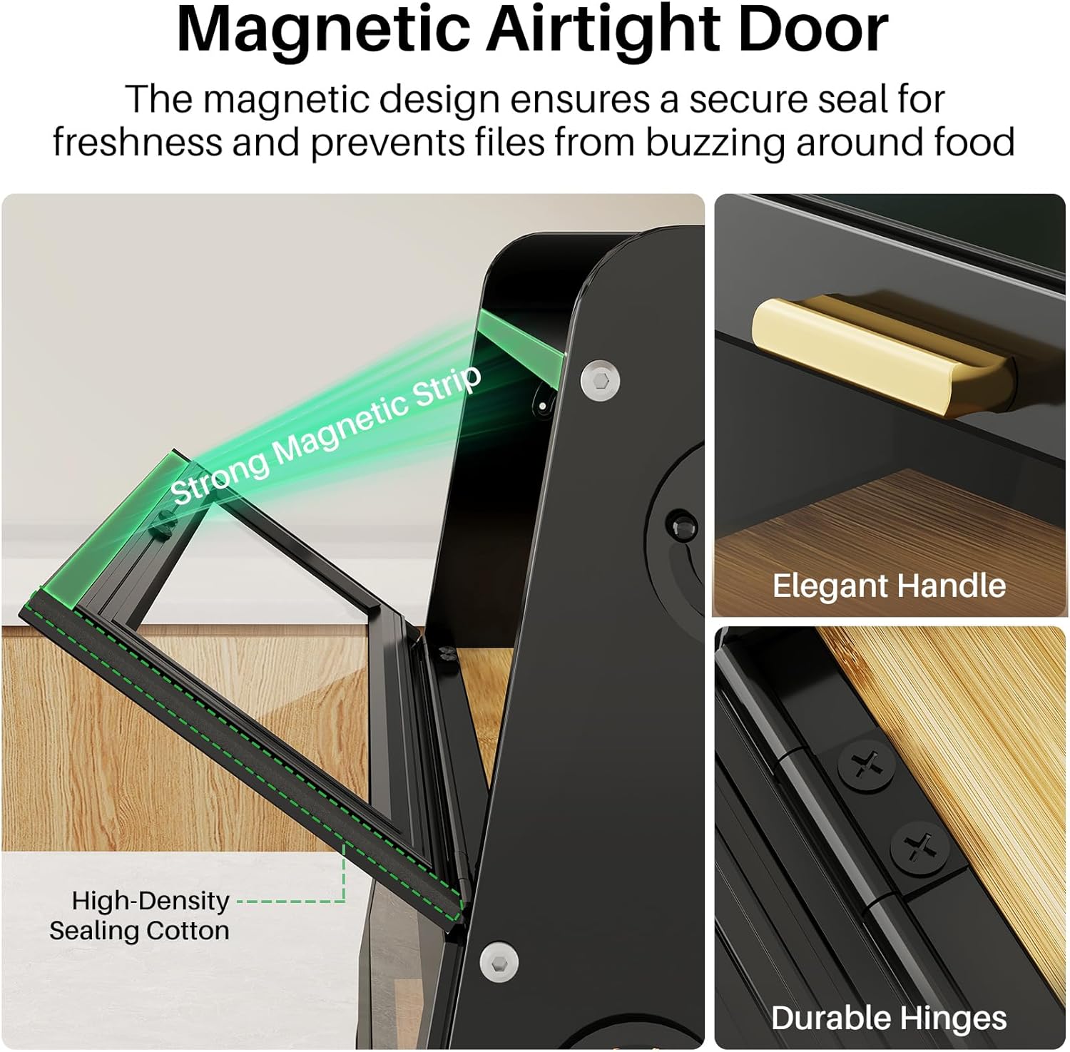 SNTD Bread Box - Kitchen Countertop Bread Storage Container with Bamboo Cutting Board, Adjustable Vent Hole Dials, Black