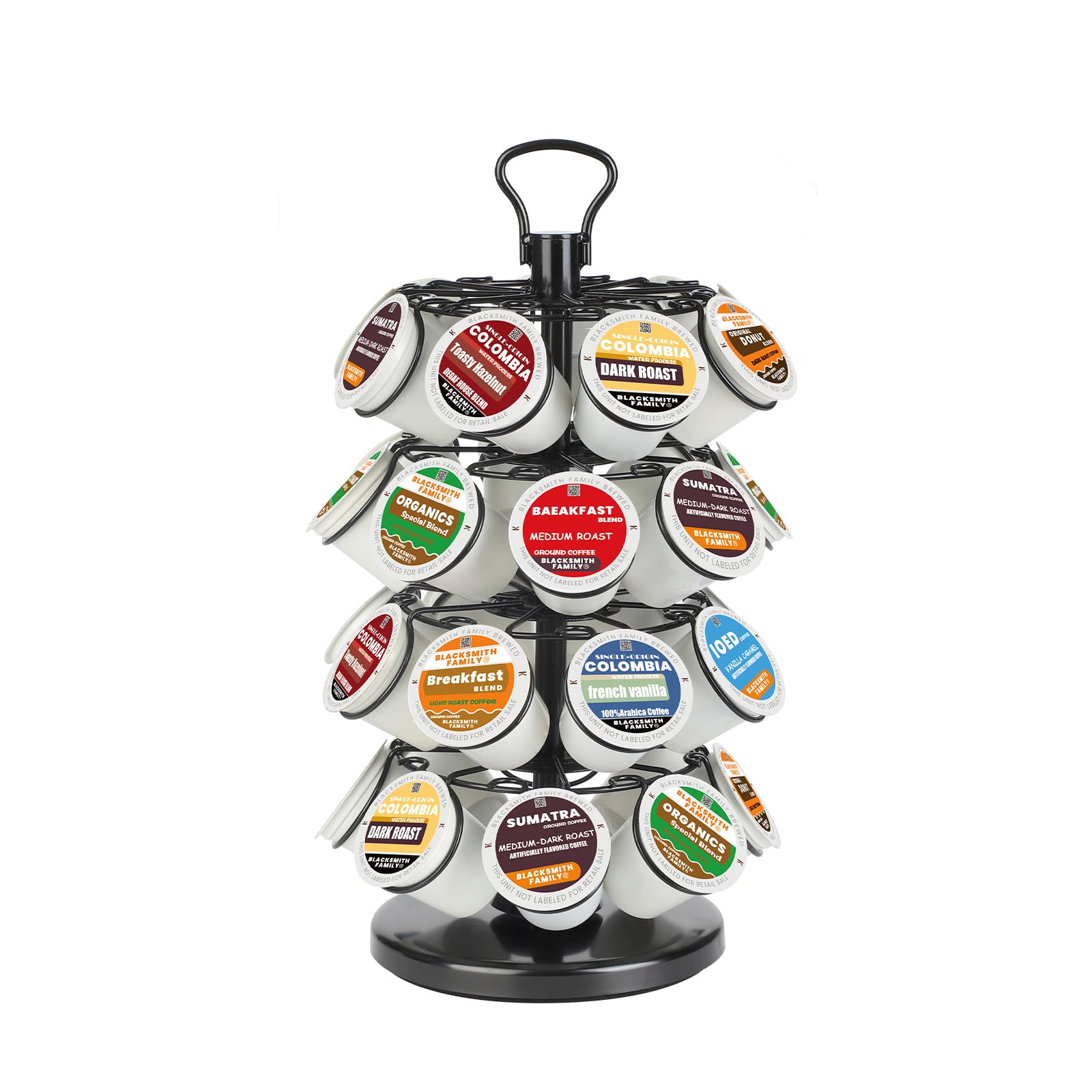 K Cup Holder, K Cup Carousel, Coffee Pods Storage Organizer Stand (Black, 32 Pods Capacity K/D Design)