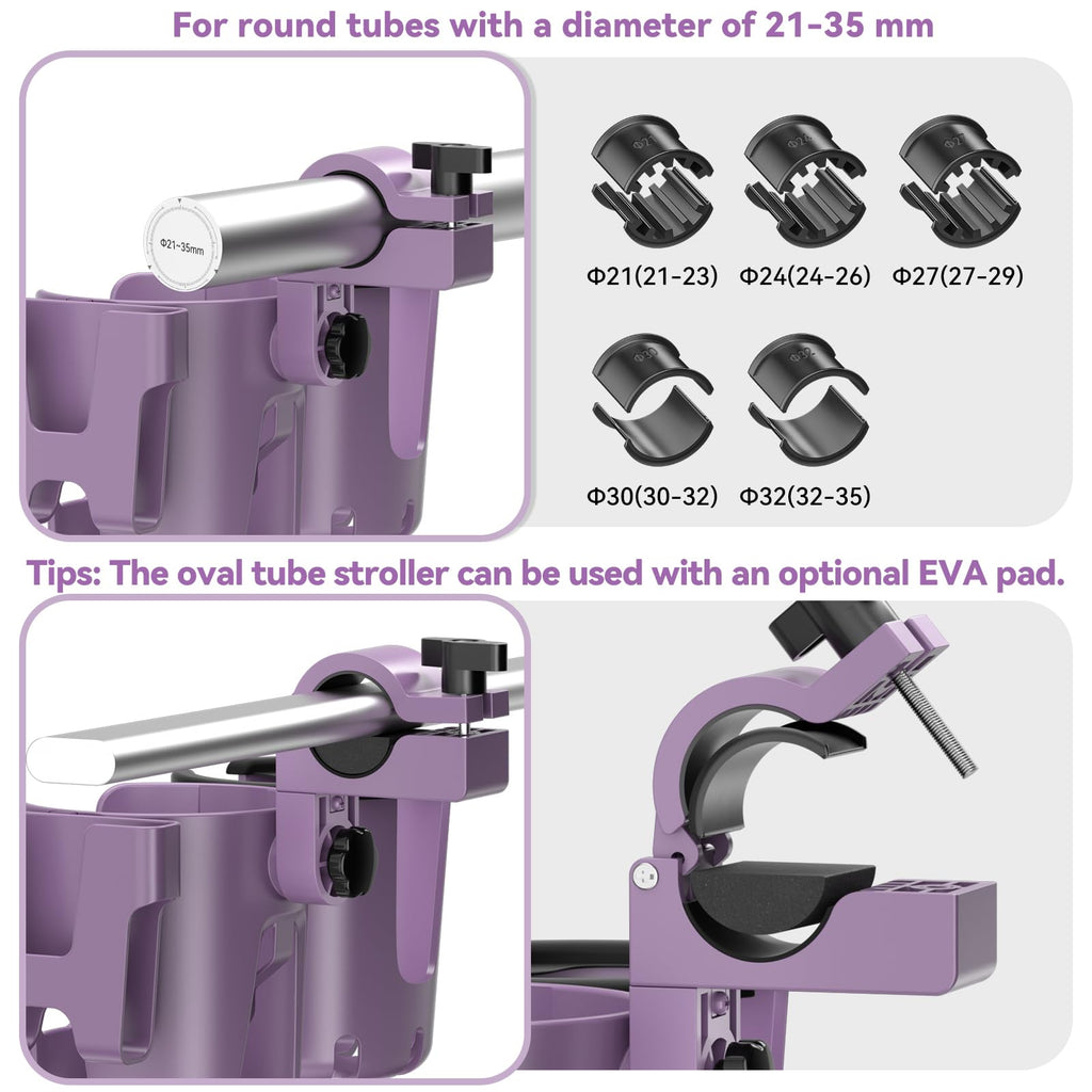 KDD Stroller Cup Holder with Phone Holder, 3-in-1 Removable Bottle Holder, 360 Degrees Rotation Drink Holder for Wheelchair, Stroller, Bike, Walker, Scooter, Bicycle, Uppababy, Bugaboo, Britax