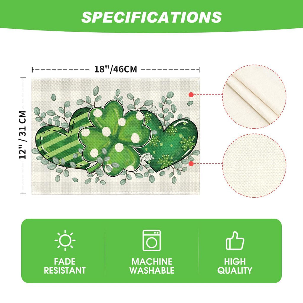 Artoid Mode Bufflao Plaid Shamrock St. Patrick's Day Placemats Set of 4, 12x18 Inch Seasonal Spring Table Mats for Party Kitchen Dining Decoration