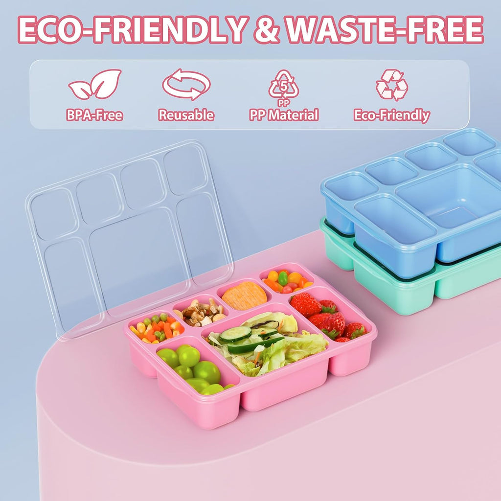Freshmage Bento Box Lunch Box 3 Pack, 7-Compartment Meal Prep Containers with Lids, Reusable Stackable Snack Containers for Adults, BPA-Free, Microwave & Dishwasher Safe (3 Colors)