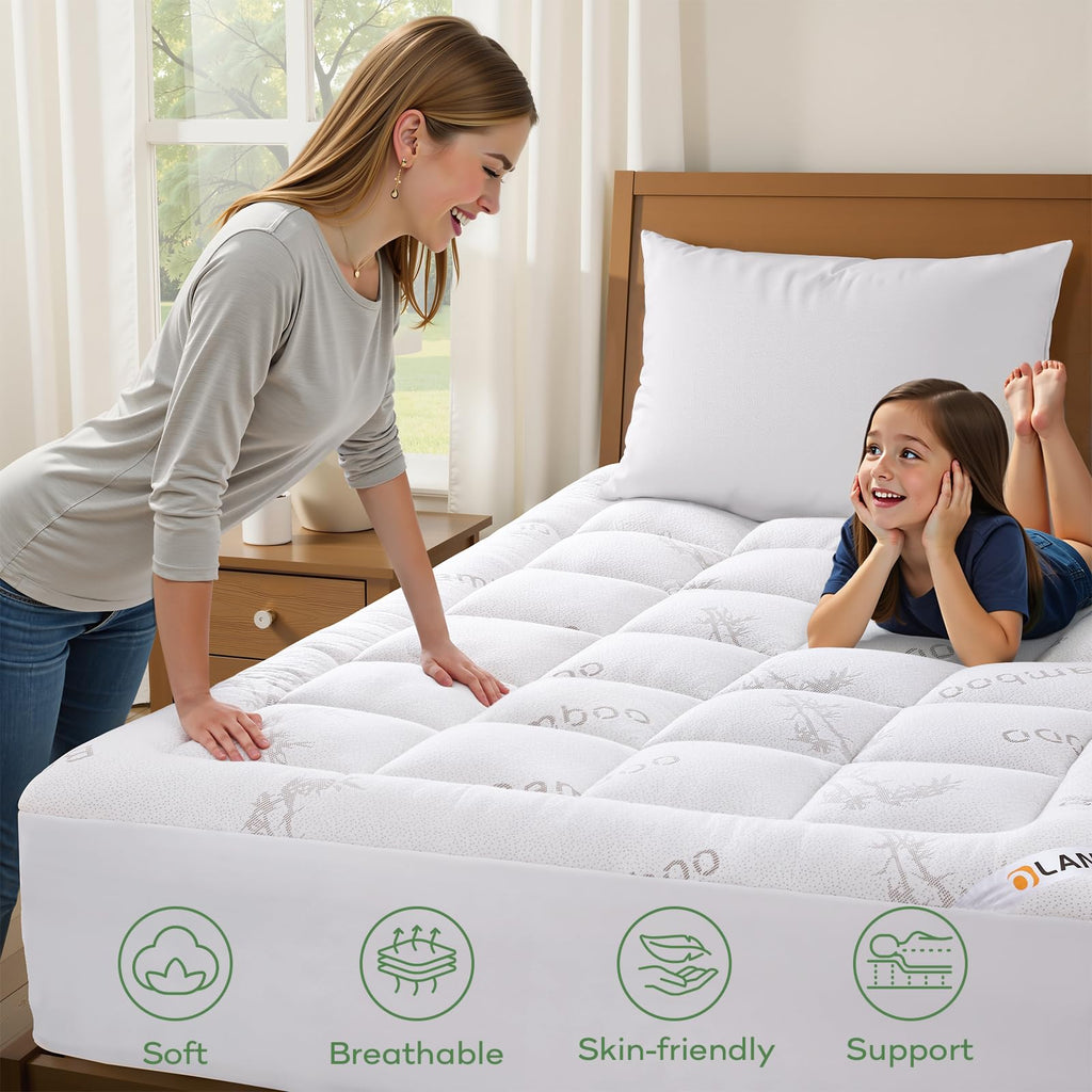 OLANLY Queen Mattress Topper – Viscose Made from Bamboo, Cooling Soft Queen Pillow Top Mattress Pad for Back Pain Relief, Plush Down Alternative Fill Bed Topper with Elastic Deep Pocket, Dark Gray