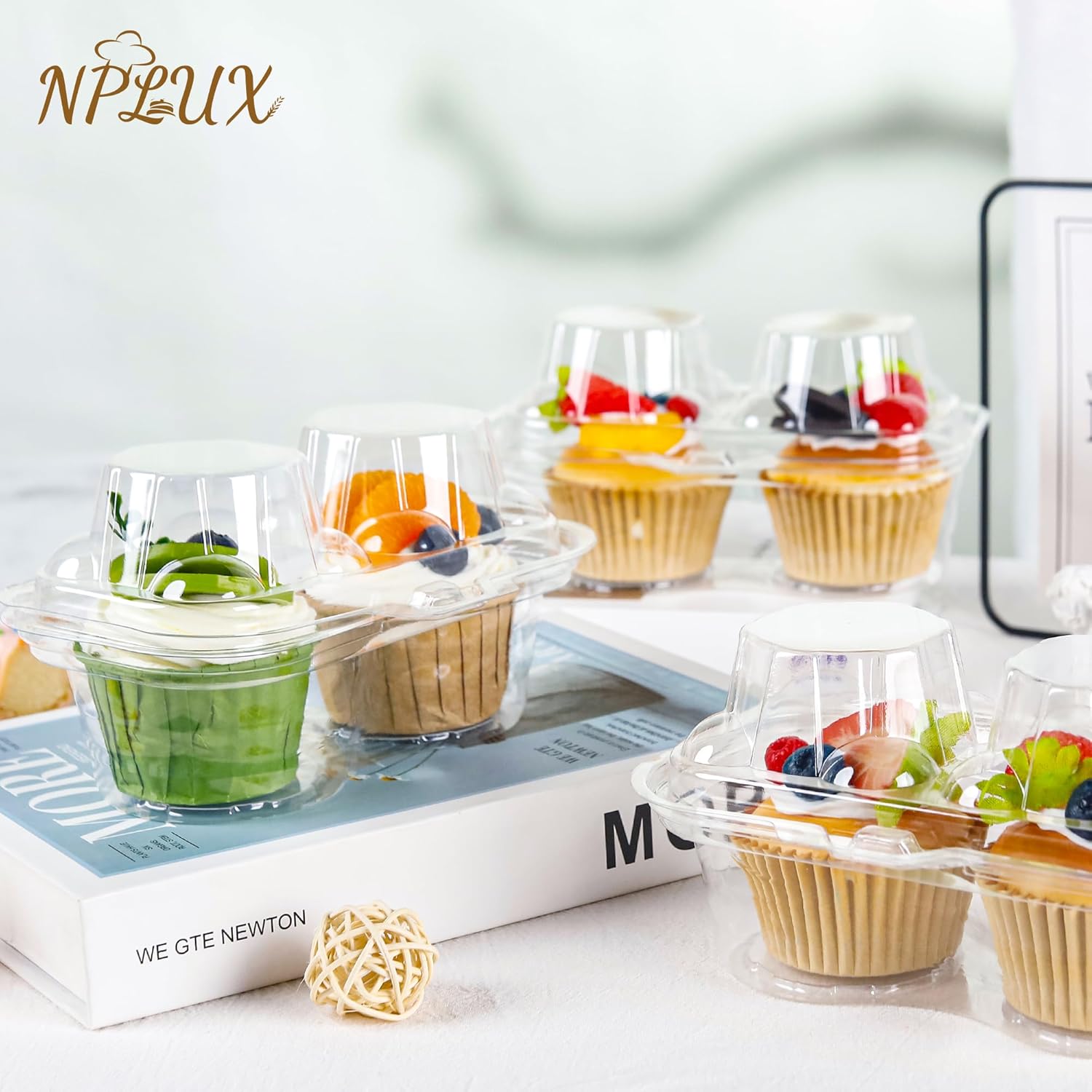 2 Count Cupcake Containers 25 Pack Cupcake Holder with Connected Airtight Lid Cupcake Boxes for 50 Cupcakes Muffins, BPA Free, Standard Size