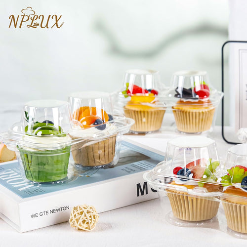 2 Count Cupcake Containers 25 Pack Cupcake Holder with Connected Airtight Lid Cupcake Boxes for 50 Cupcakes Muffins, BPA Free, Standard Size