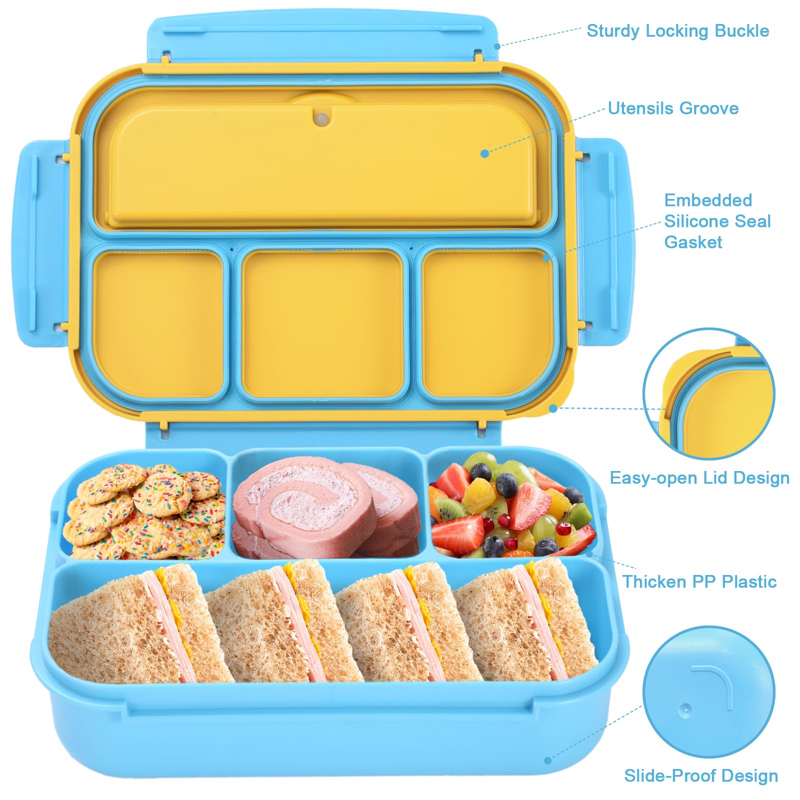 Bento Box Adult Lunch Box, Containers for Adults Men Women with 4 Compartments, Lunchable Food Container with Utensils, Sauce Jar, Muffin Liners, 40 Oz/5 Cup, Microwave & Dishwasher Safe, Brown