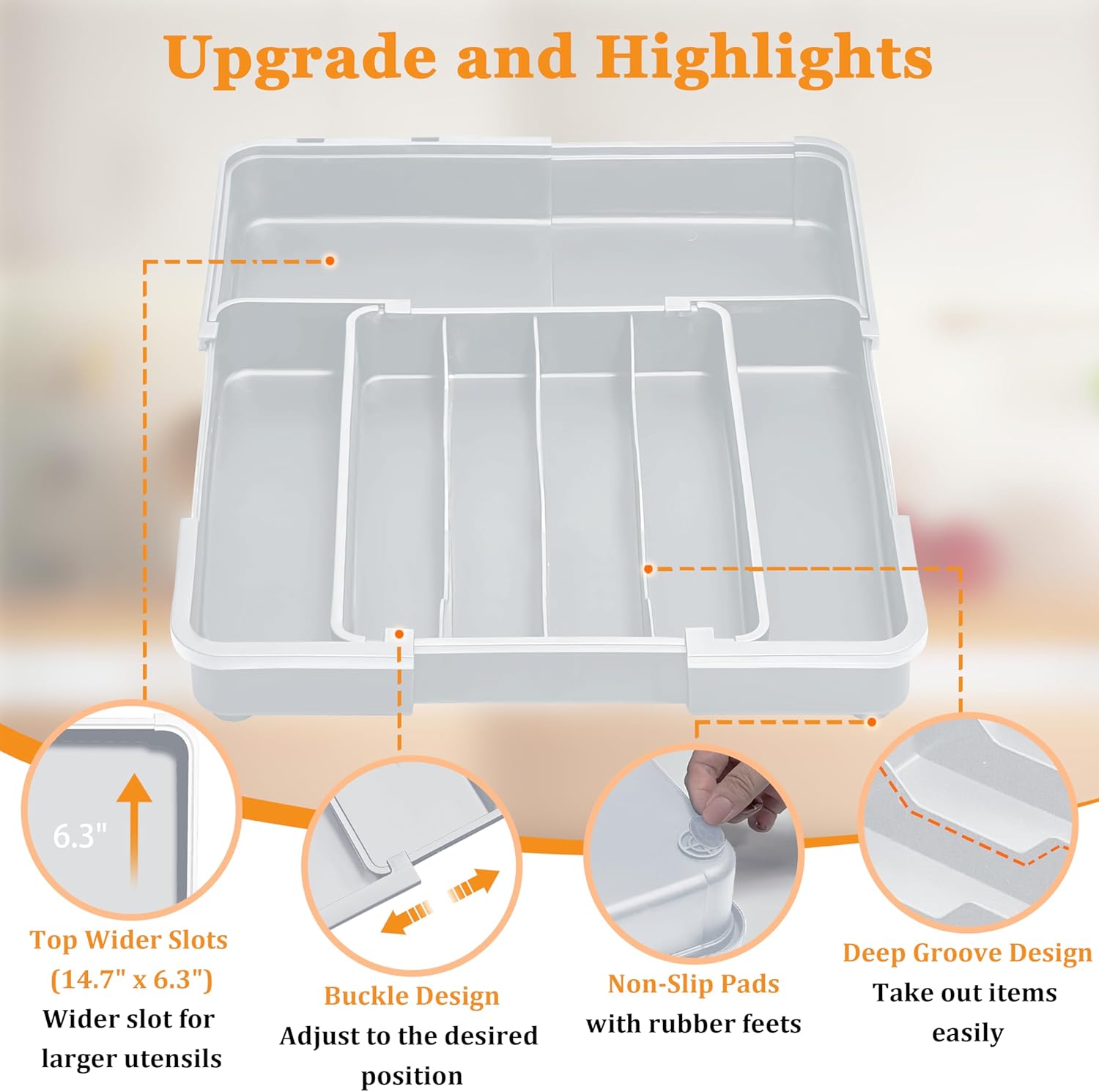 Homecor Silverware Drawer Organizer Utensil Drawer Organizer for Kitchen Grey