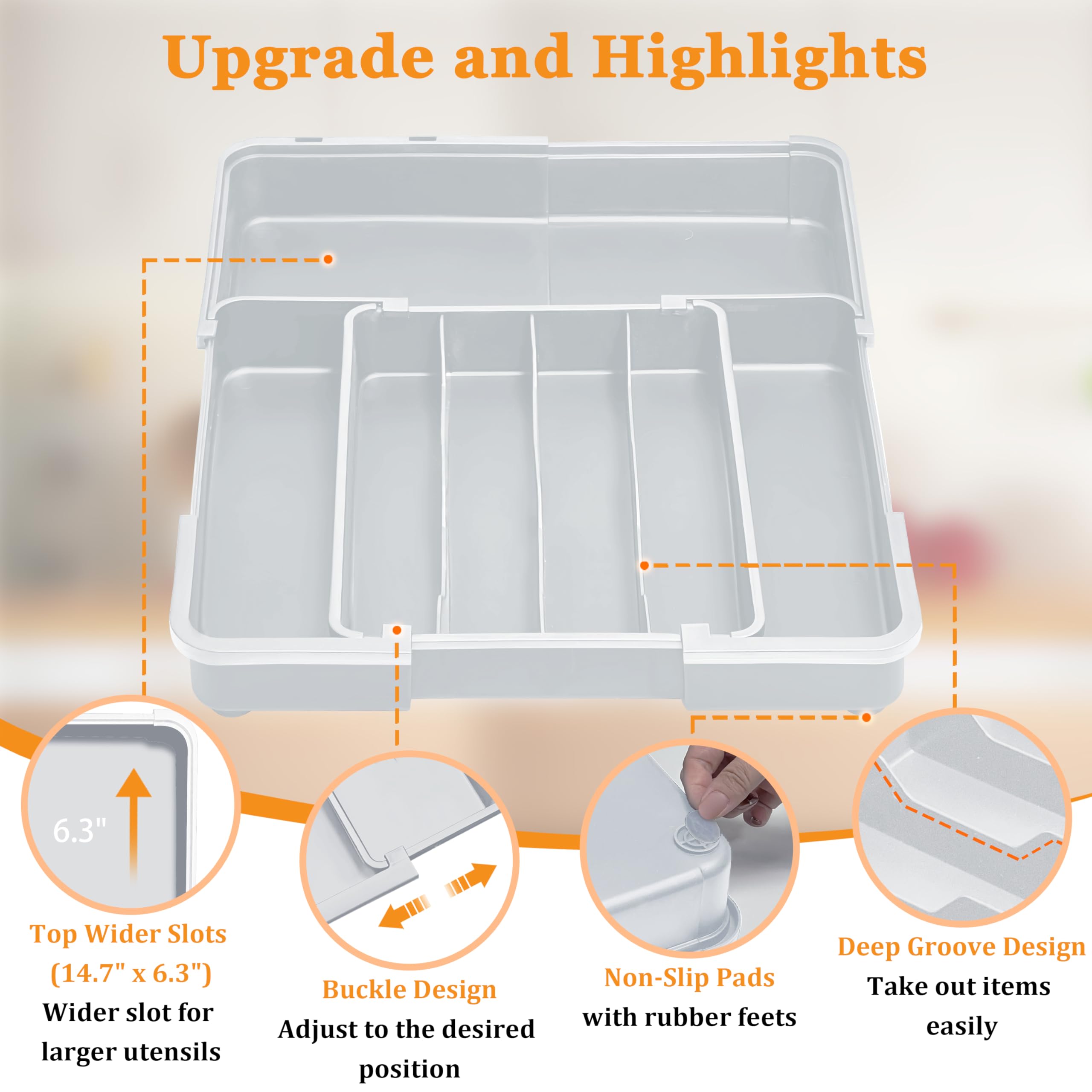 Homecor Silverware Drawer Organizer, Adjustable Kitchen Drawer Organizer, Expands from 4 to 7 Slots, Non-Slip BPA-Free Flatware Cutlery Utensil Holder for Forks Knives Spoons and Kitchen Utensil,White