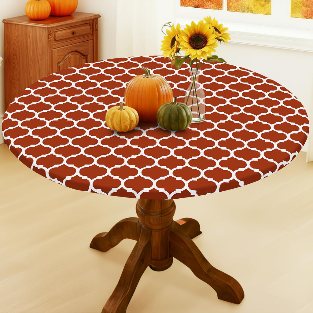 Smiry Round Picnic Tablecloth, Waterproof Elastic Fitted Table Covers for 45" - 56" Tables, Wipeable Flannel Backed Vinyl Tablecloths for Camping, Indoor, Outdoor, Grey & White