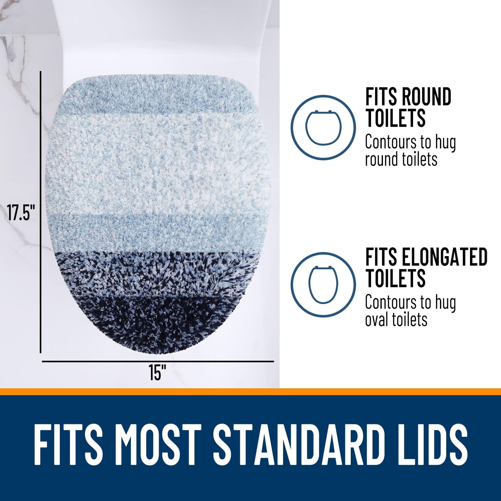 OLANLY Soft Microfiber Bathroom Toilet Lid Cover, Machine Washable Seat Covers, 17.5x15, Stays in Place Rubber Backing, Fits Most Round, Elongated and Oblong Lids, Accessories Decor, Gray