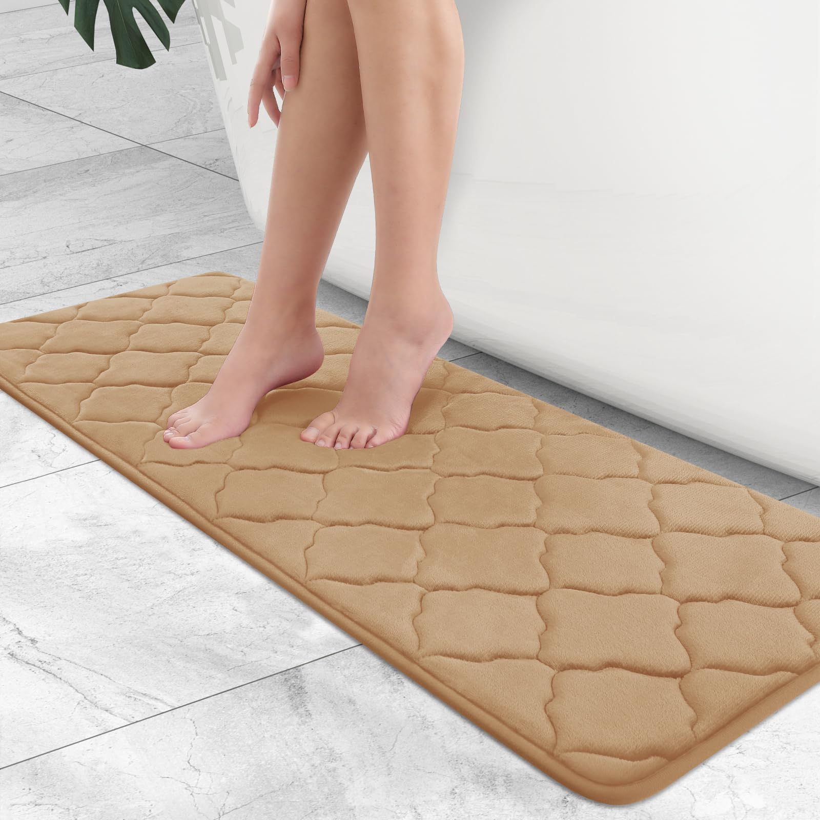 OLANLY Memory Foam Bath Mat Rug 24x16, Ultra Soft and Absorbent Bathroom Rugs, Non-Slip, Comfortable, Machine Washable Bath Carpet for Bathroom Floor, Tub, Shower and Home Decor Accessories, Black