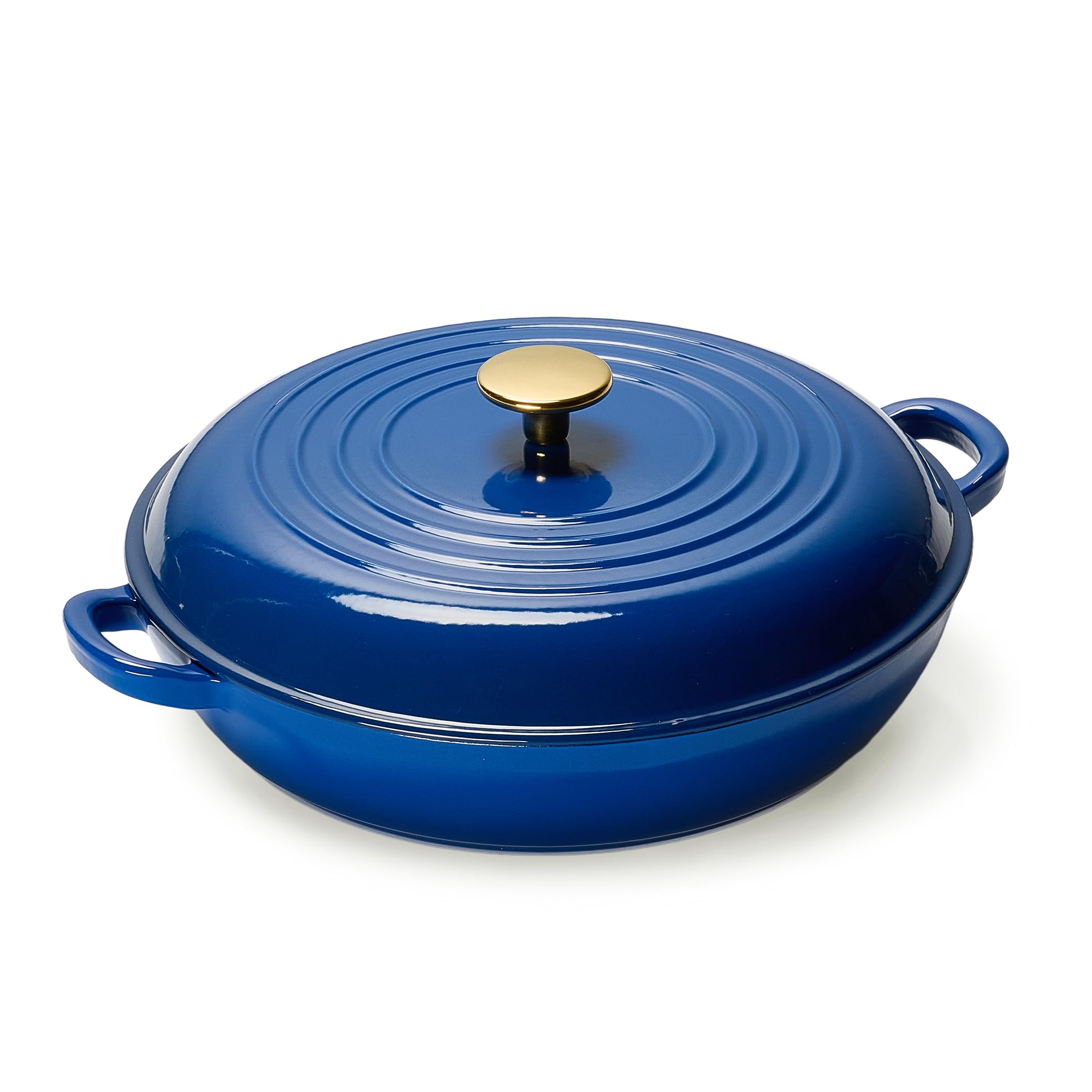 CAROTE 3.4QT Enameled Cast Iron Braiser Pan, Shallow Dutch Oven Casserole Skillets, Non-Toxic Cast Iron Pot with Lid for Grilling, Searing, Baking, Dual Handles, All Stovetop Compatible, White