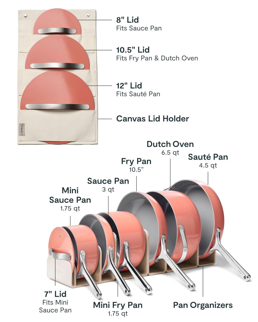 Caraway Non-stick Ceramic Cookware Set (12 Piece) Pots, Pans, Lids and Kitchen Storage - PFAS & PFOA Free - Oven Safe Pan Set & Compatible with All Stovetops - Cream