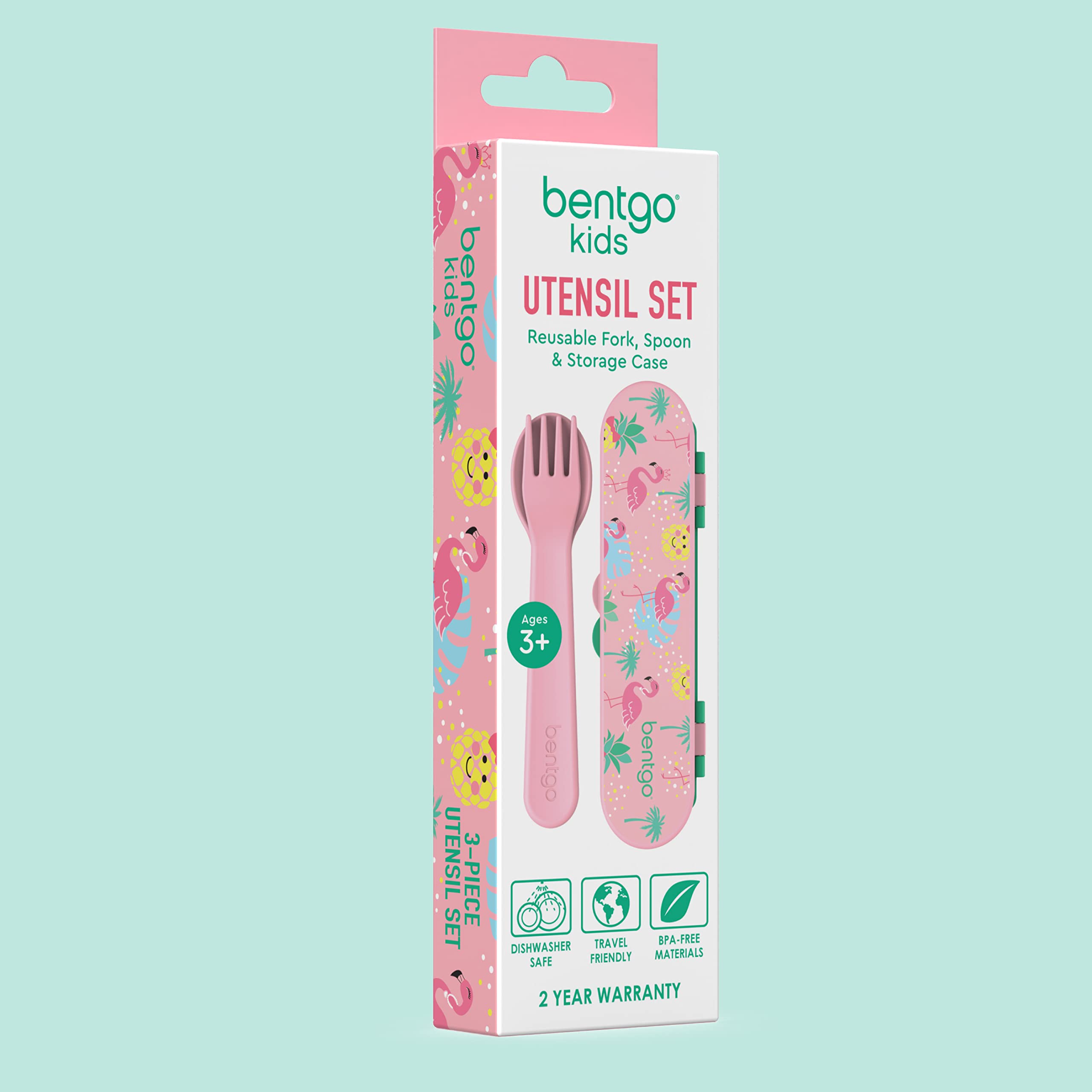 Bentgo Kids Utensil Set - Reusable Plastic Fork, Spoon & Storage Case BPA-Free Materials, Easy-Grip Handles, Dishwasher Safe Ideal for School Lunch, Travel, Outdoors (Rainbows and Butterflies)
