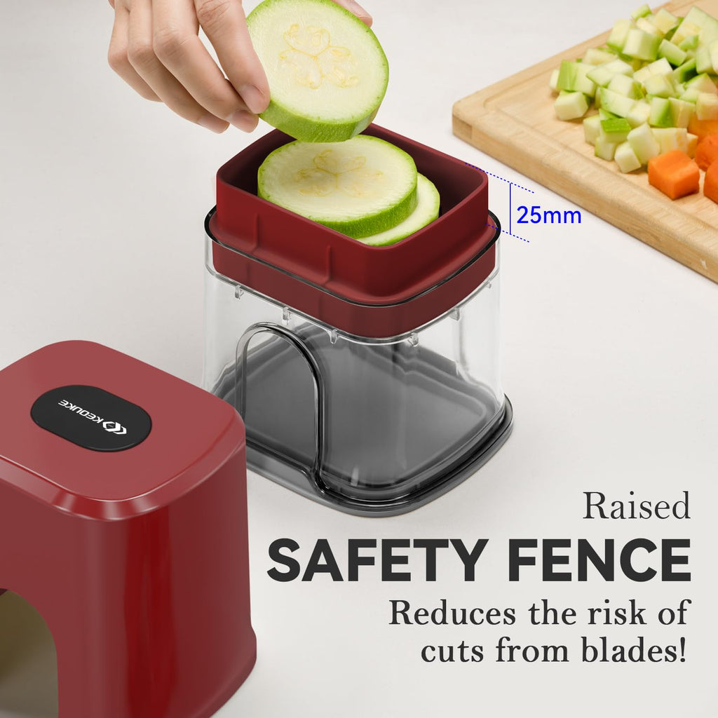 KEOUKE Multifunctional Vegetable Chopper White - 3 Interchangeable Blades Potato French Fry Cutter with Container & Storage Box Food Chopper Dicer for Cucumber, Tomato, Carrot, Onion