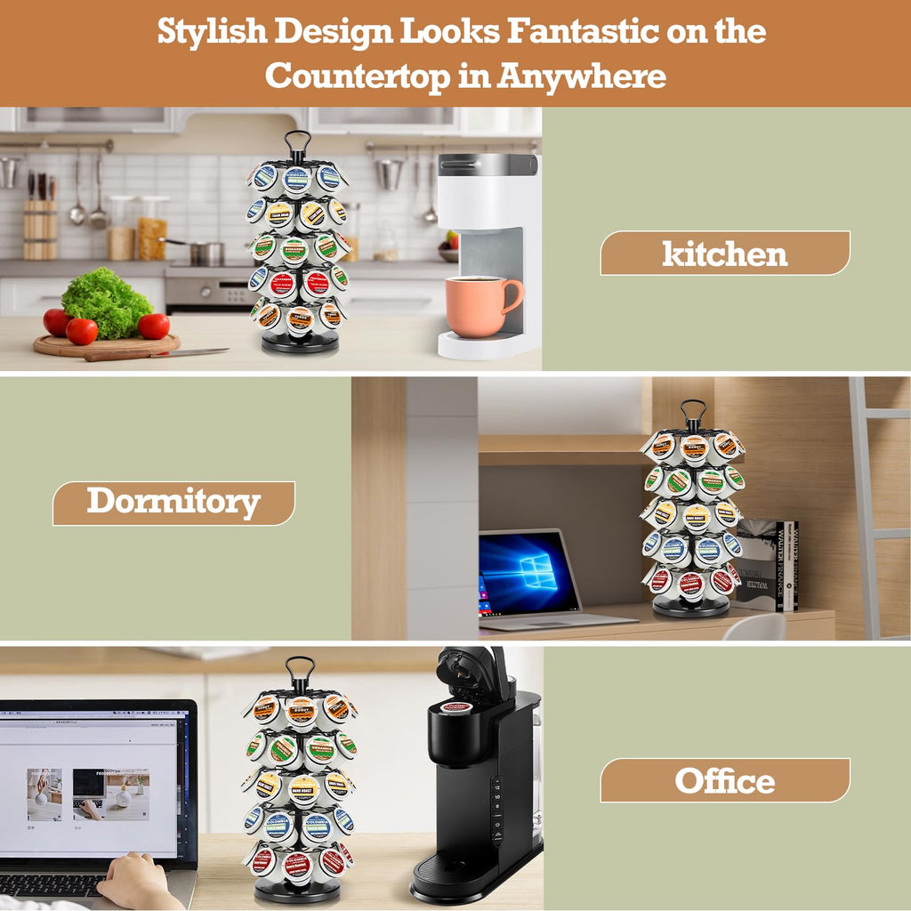 K Cup Holders,K Cup Holder, K Cups Holder,K Cup Carousel, Coffee Pods Holder Storage Organizer Stand,No Assembly Required,Black (Capacity of 40 Pods, Black)