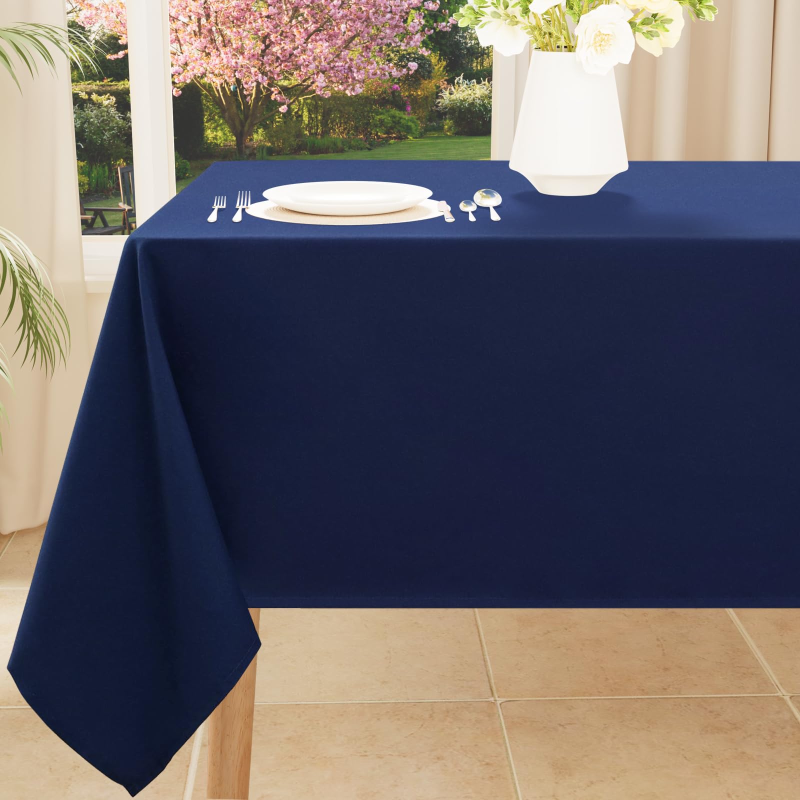 Smiry Rectangle Table Cloth, Waterproof Anti-Scratch Polyester Tablecloth, Decorative Washable Fabric Table Cover for Dining, Buffet, Parties and Outdoor, 60x84, Black