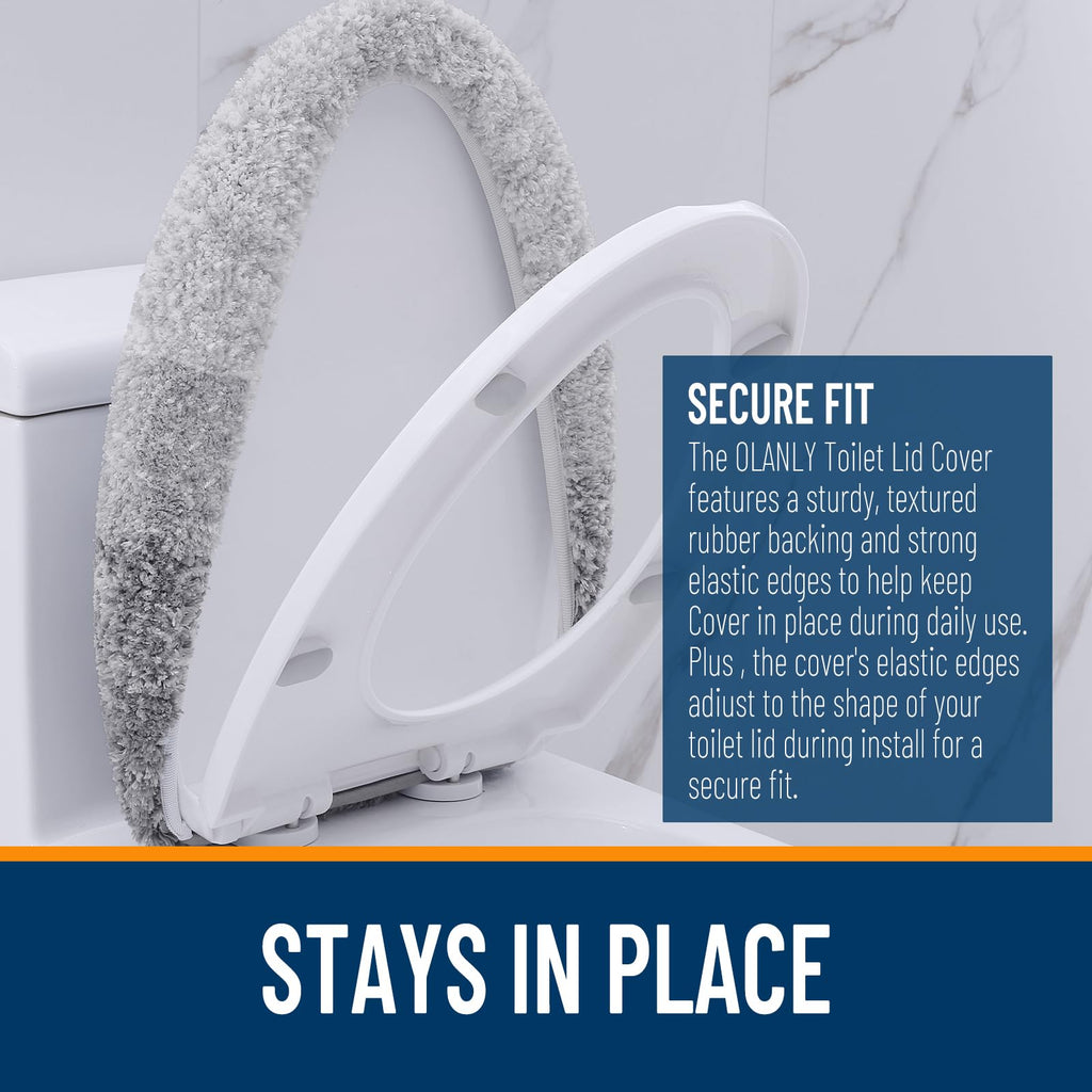 OLANLY Soft Microfiber Bathroom Toilet Lid Cover, Machine Washable Seat Covers, 17.5x15, Stays in Place Rubber Backing, Fits Most Round, Elongated and Oblong Lids, Accessories Decor, Gray