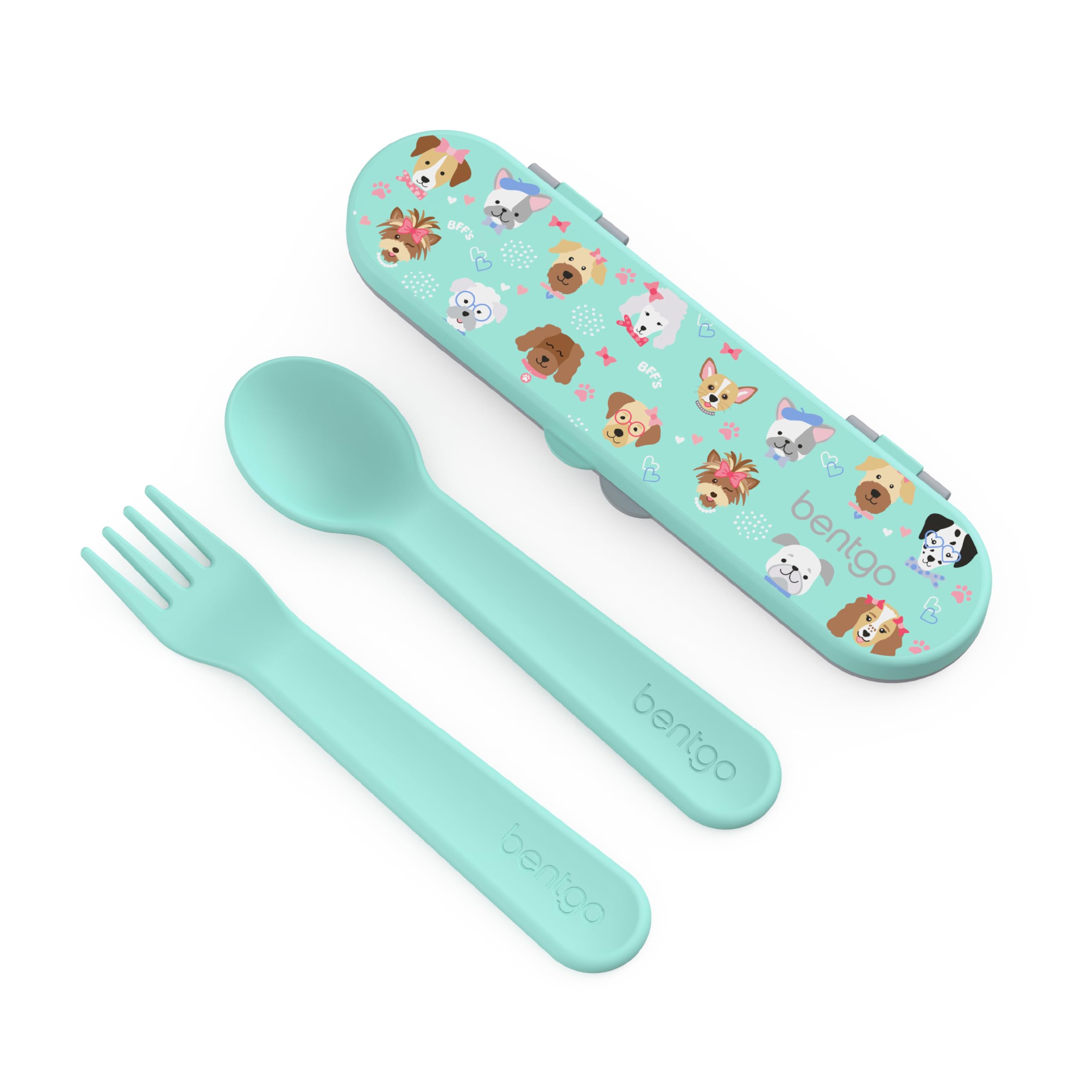 Bentgo Kids Utensil Set - Reusable Plastic Fork, Spoon & Storage Case BPA-Free Materials, Easy-Grip Handles, Dishwasher Safe Ideal for School Lunch, Travel, Outdoors (Rainbows and Butterflies)