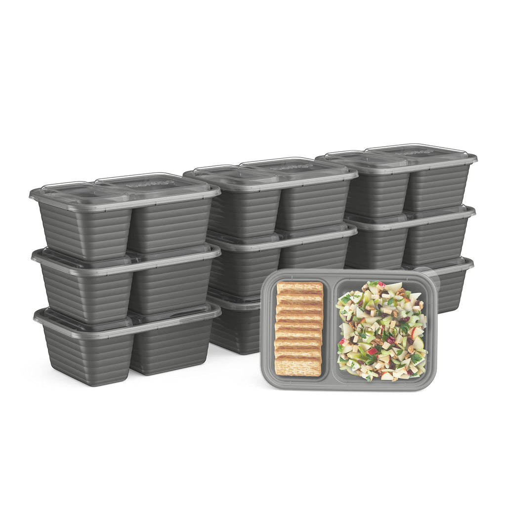 Bentgo Prep - 2-Compartment Snack Containers with Lids - Reusable, Microwaveable, Durable, PFAS & BPA-Free, Freezer, & Dishwasher-Safe Meal Prep Food Storage - 10 Trays & 10 Lids (Basil Glitter)