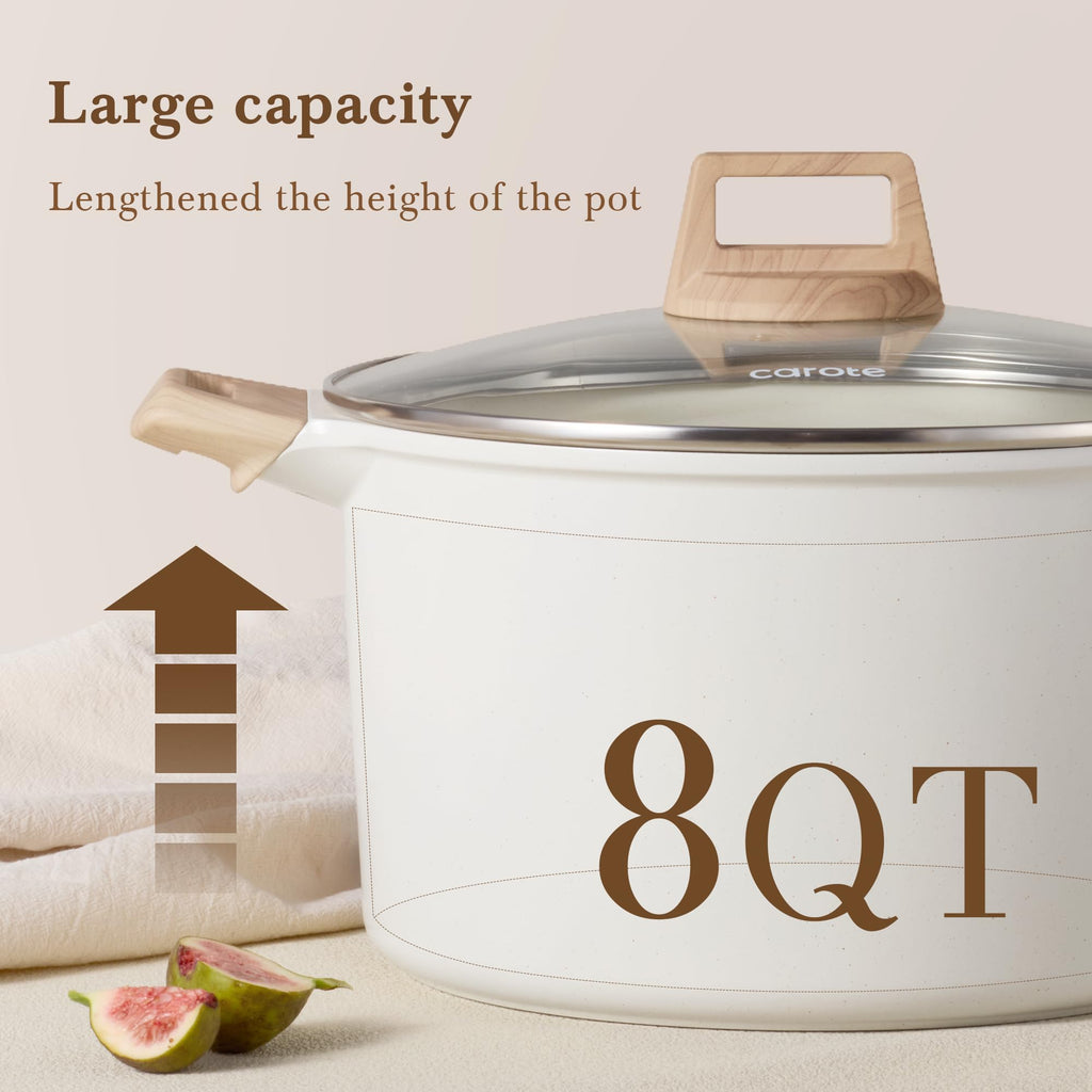 CAROTE 6 Qt Nonstick Stock Pot with Lid Soup Pot, 6 Quart Casserole with Lid, Easy to Clean Non Stick Cooking Pot Cookware PFOA Free, White Granite