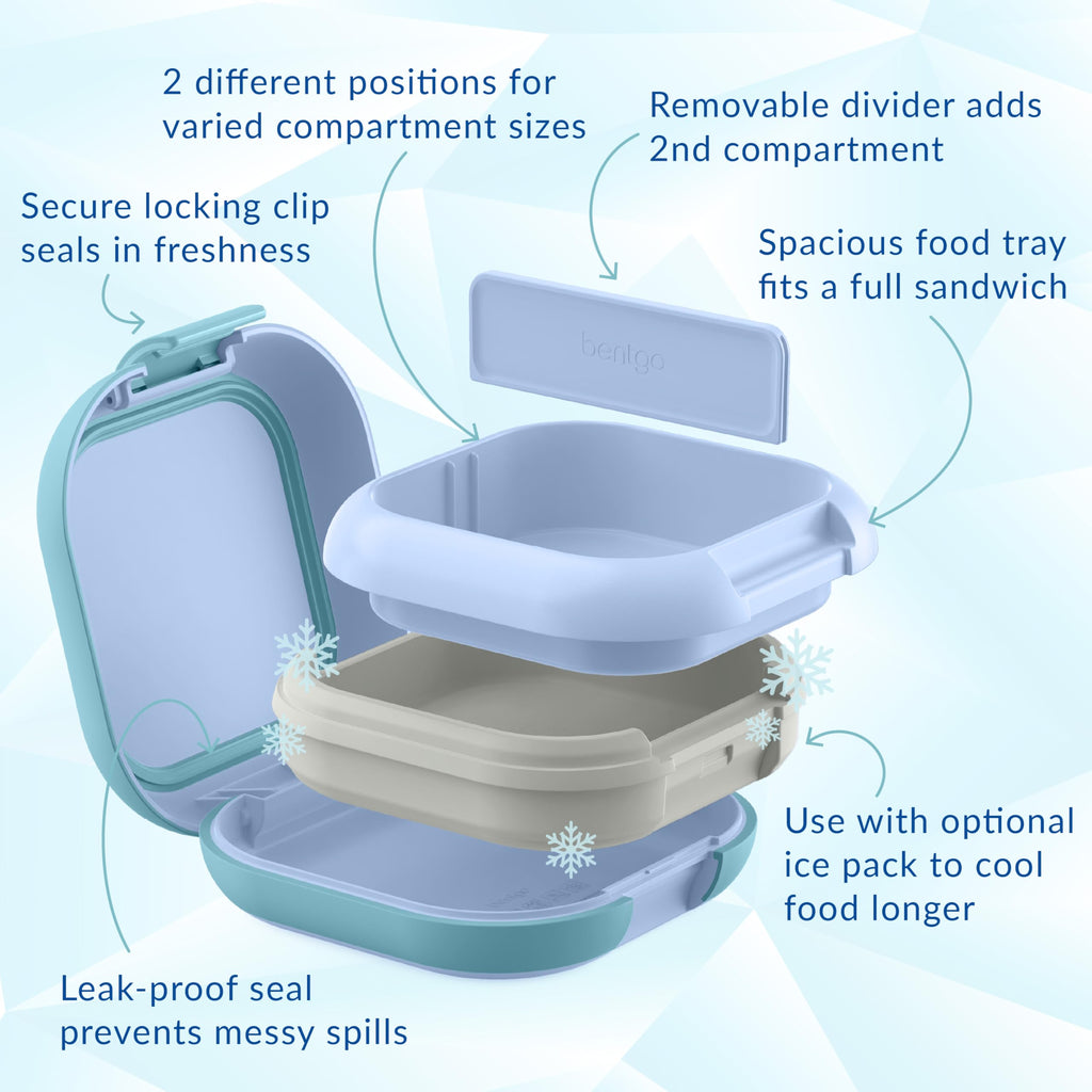 Bentgo Chill Mini Leak-Proof Lunch Box – Built-In Ice Pack Keeps Food Cold, 2.7-Cup Capacity for Snacks or a Sandwich, 3 or 4 Compartments, PFAS & BPA-Free, Ideal for Adults & Kids 3+ (Lilac Mist)