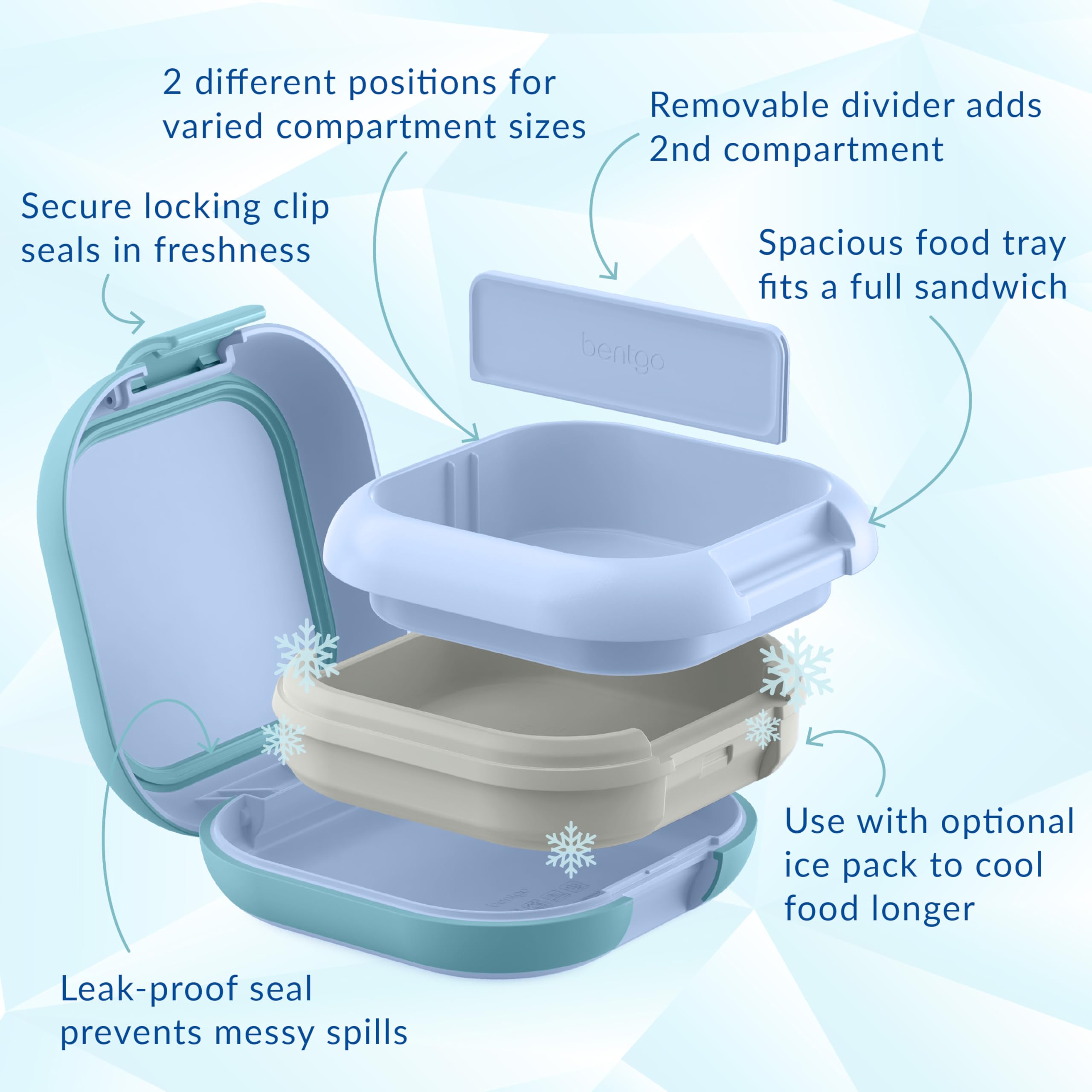 Bentgo Chill Mini Leak-Proof Lunch Box – Built-In Ice Pack Keeps Food Cold, 2.7-Cup Capacity for Snacks or a Sandwich, 3 or 4 Compartments, PFAS & BPA-Free, Ideal for Adults & Kids 3+ (Lilac Mist)