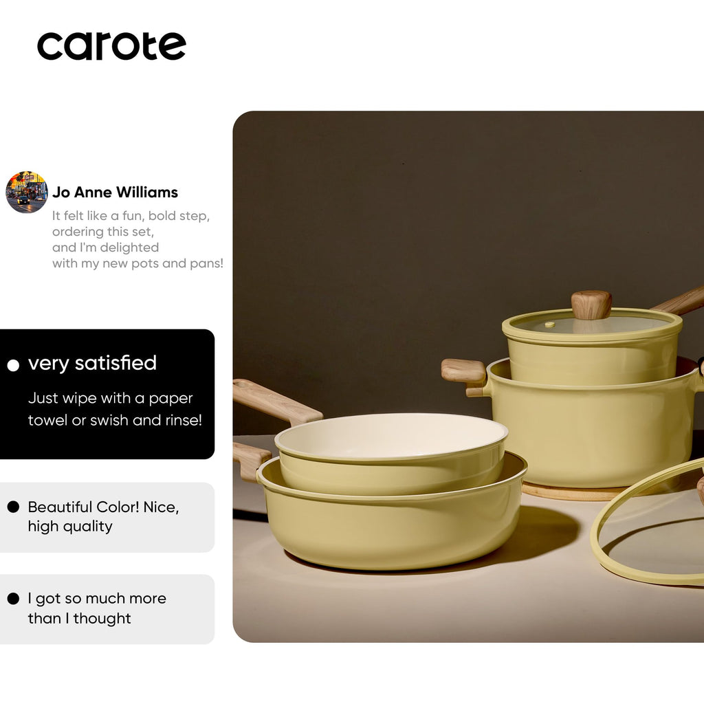 CAROTE 24pcs Ceramic Cookware Set, Pots and Pans Non Stick Kitchen Cookware Sets, Pots and Pans Set Cooking Set with Knife Set