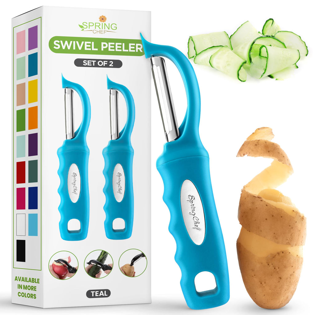 Spring Chef Premium Swivel Vegetable Peeler, Soft Grip Handle and Ultra Sharp Stainless Steel Blades - Perfect Kitchen Peeler For Veggie, Fruit, Potato, Carrot, Apple - Black