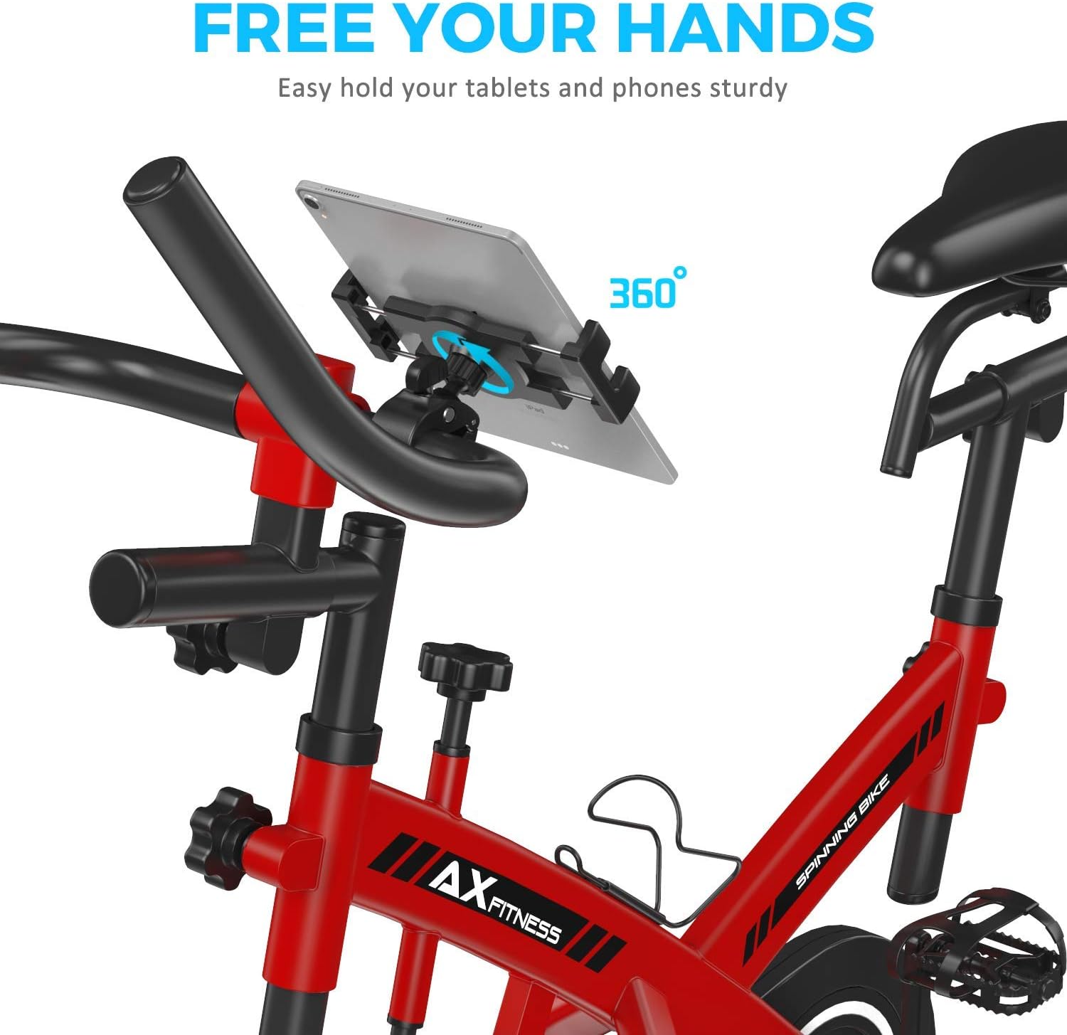 KDD Spin Bike Tablet Holder Mount, Phone iPad Holder Stand Exercise Bike Handlebar Mount for Stationary Bicycle, Treadmill, Microphone Stand, Fit for iPad Pro 12.9, Galaxy Tabs, iPhone(4.7-13”)