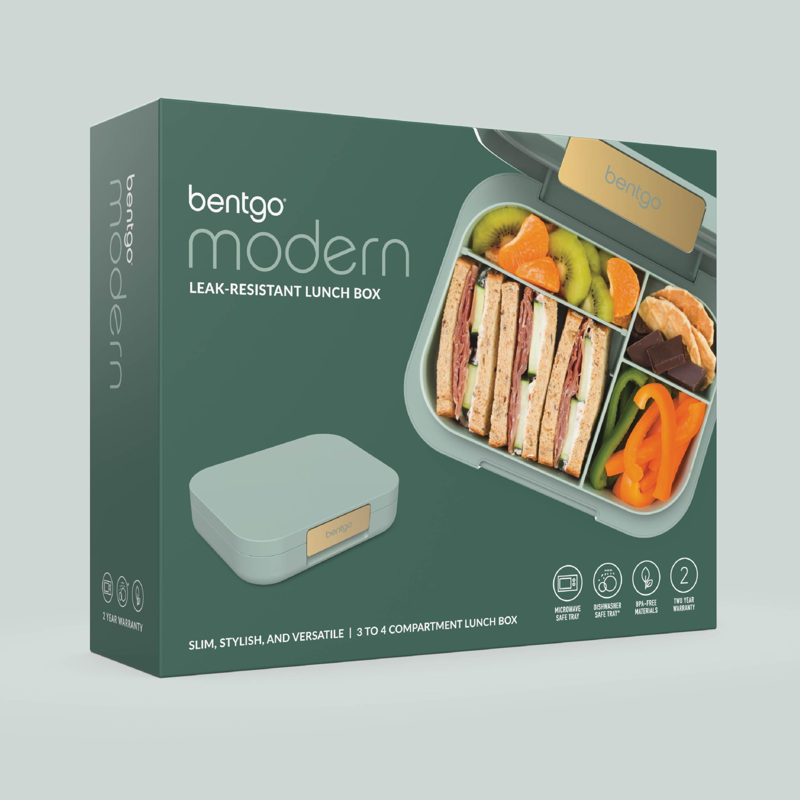 Bentgo Modern - Adult & Teen Bento Lunch Box; 3-4 Compartments, Leak-Resistant, 5.5 Cup Capacity/44 fl oz, Improved Locking Clips, Reusable, BPA-Free, Dishwasher/Microwave Safe Tray (Dark Gray)