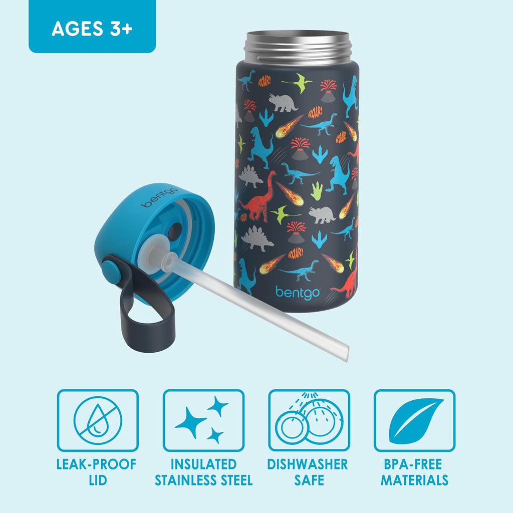 Bentgo 2-in-1 Backpack & Insulated Lunch Bag Set With Stainless Steel Water Bottle (Dinosaur)