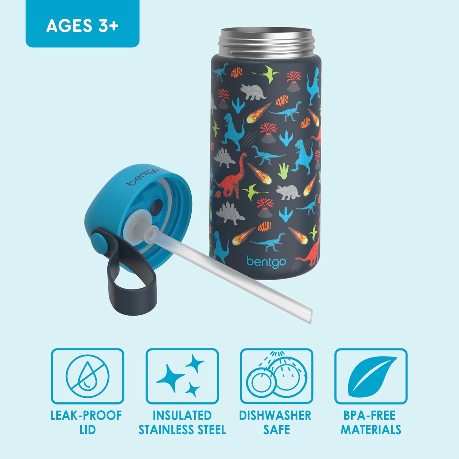 Bentgo 2-in-1 Backpack & Insulated Lunch Bag Set With Stainless Steel Water Bottle (Dinosaur)