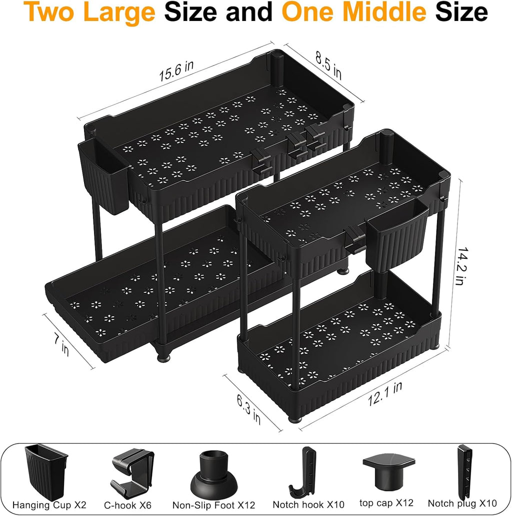 3 Pack Bathroom Organizers and Storage and 2 Tier Fruit Basket for Kitchen with 2 Banana Hangers