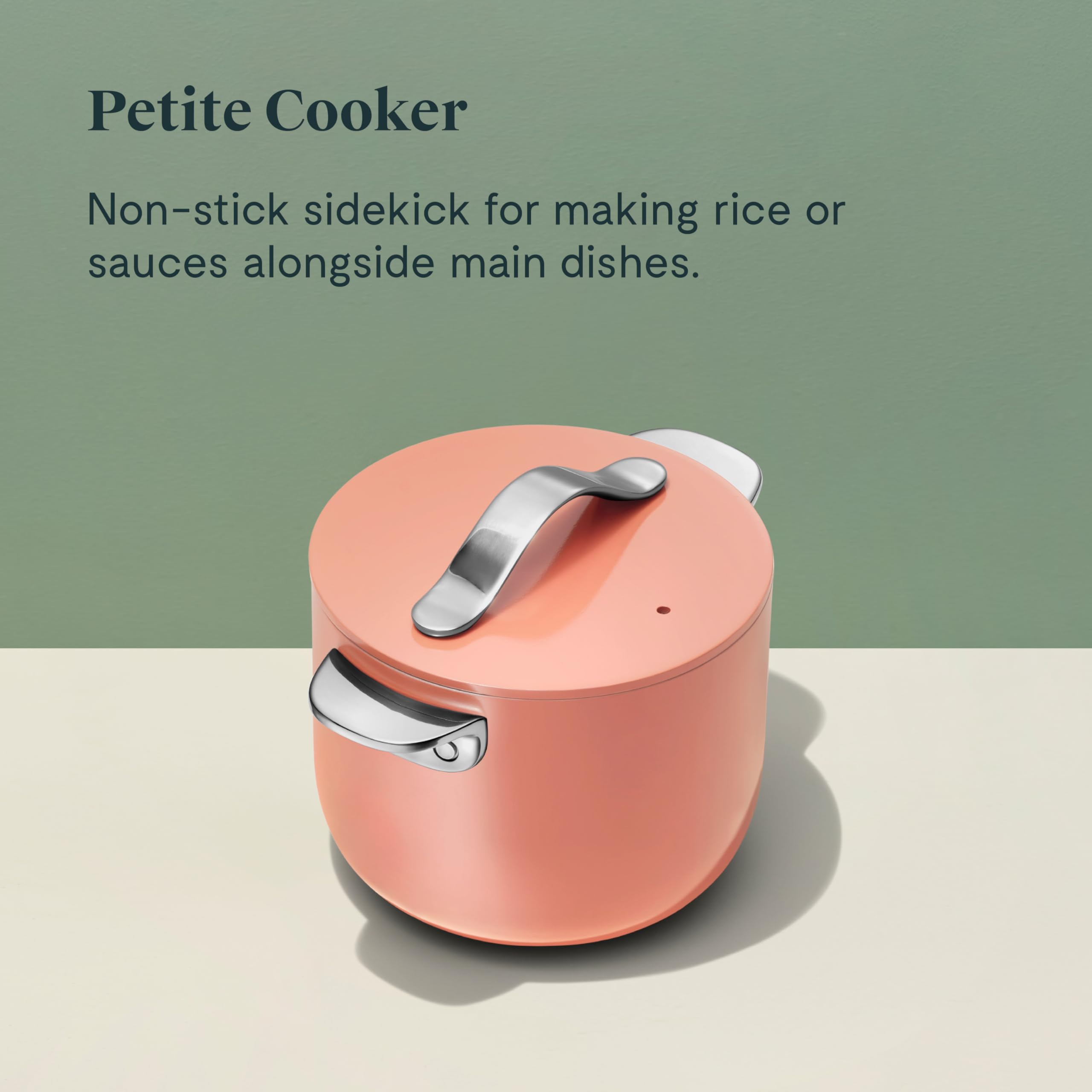 Caraway Petite Cooker - 2 Qt Ceramic Coated Pot - Free From Forever Chemicals - Perfect for Rice, Grains, or Sauces - Cream