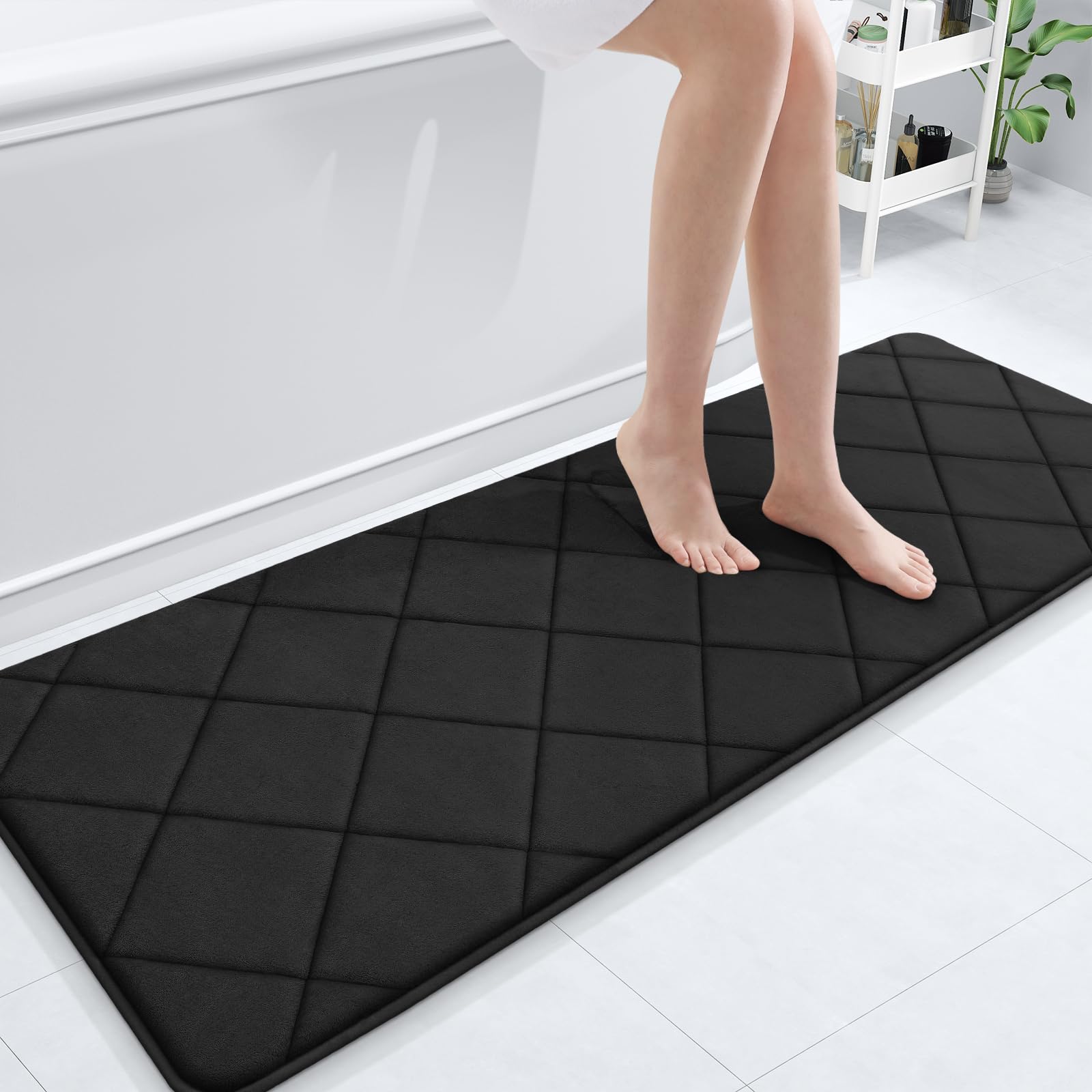 OLANLY Memory Foam Bath Mat 30x20, Ultra Soft and Absorbent Bathroom Rugs, Machine Washable, Comfortable Bath Carpet for Bathroom Floor, Tub and Shower, Black