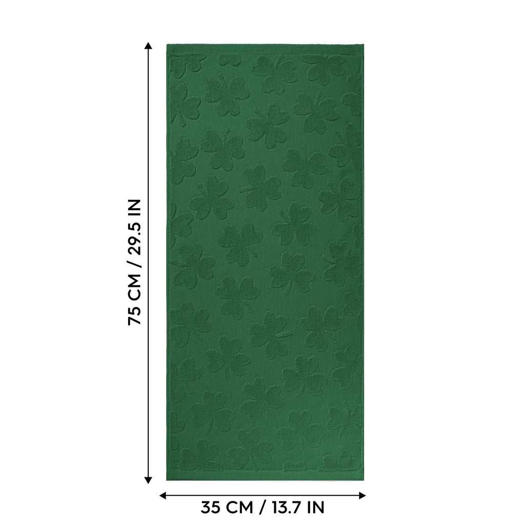 Artoid Mode 2 Pcs Dark Green 3D Shamrock Jacquard Patrick Hand Towels for Bathroom, 100% Cotton Soft Absorbent Bathroom Decor Towels, 13.7 x 29.5 Inch