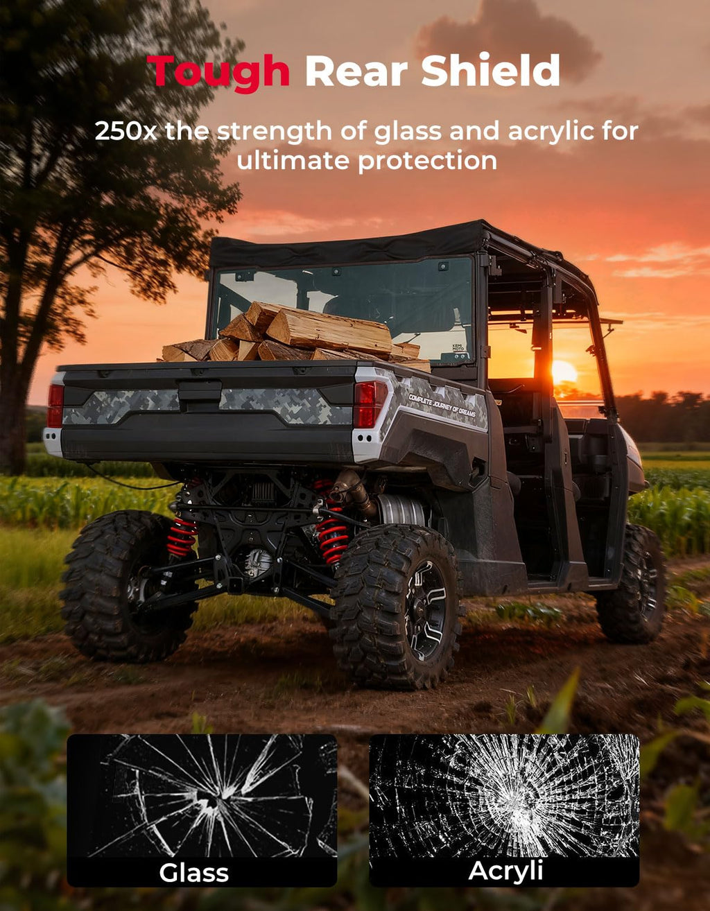 KEMIMOTO Hard Coated Rear Window, Pre-installed Back Windshield Compatible with Polaris Ranger XP 1000/Crew 2017-2026, Polaris Ranger 1000/Crew 2020-2026, Ranger XP 900/Crew 2013-2019