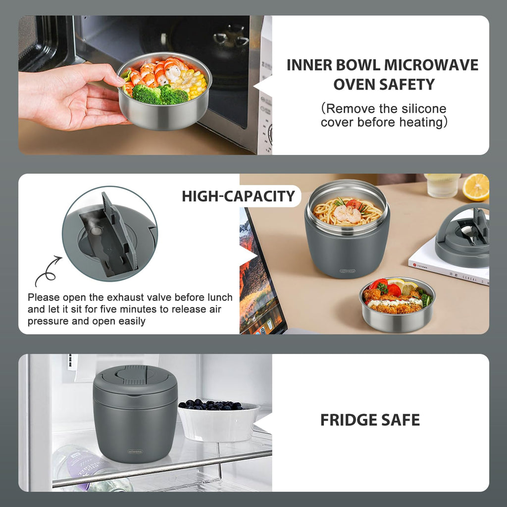Thermo Food Jar for Hot Food Adults 32OZ Soup Thermo Lunch Containers Wide Mouth Vacuum Insulated Stainless Steel Leakproof Bento Box with Spoon (Black)