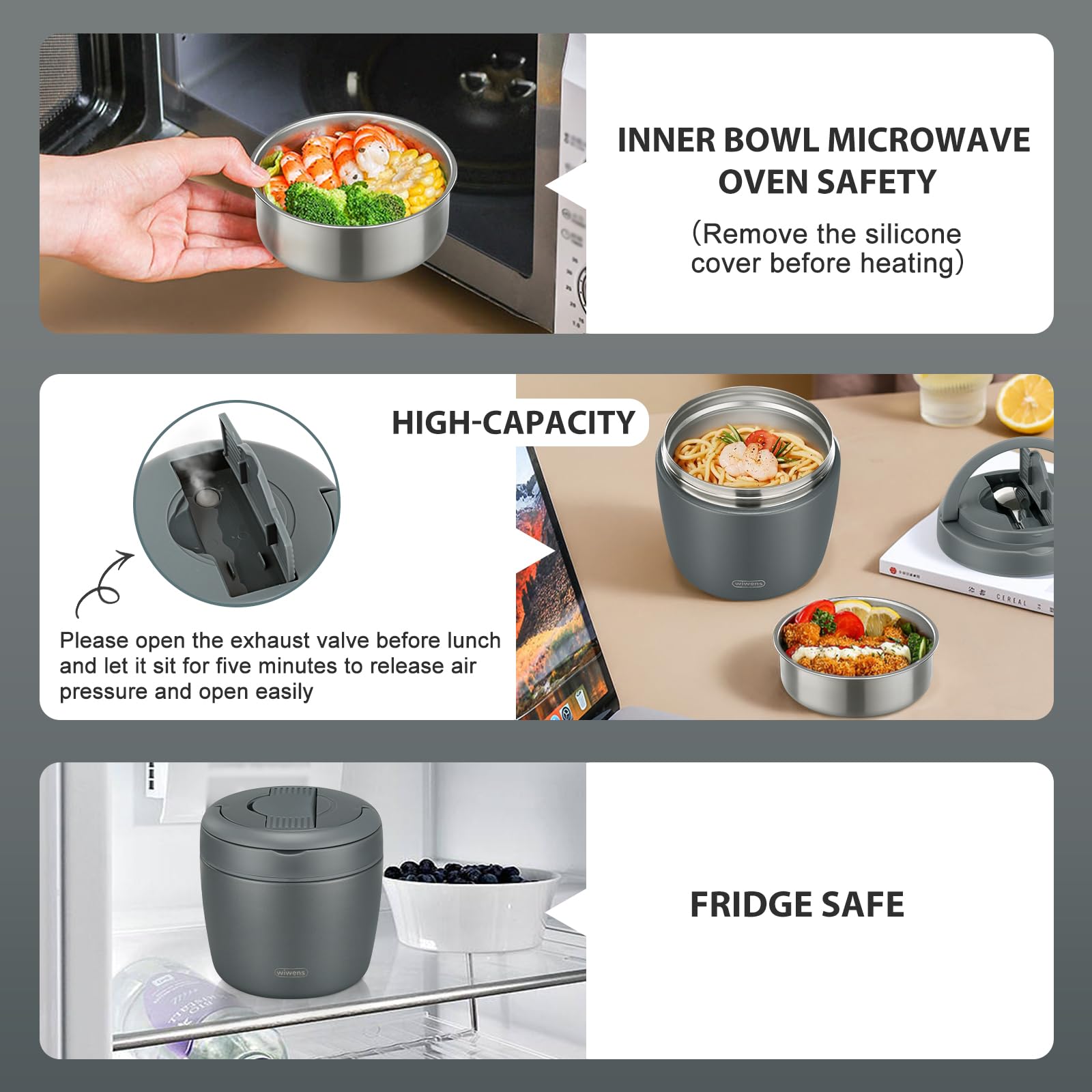 Thermo Food Jar for Hot Food Adults 32OZ Soup Thermo Lunch Containers Wide Mouth Vacuum Insulated Stainless Steel Leakproof Bento Box with Spoon (Black)
