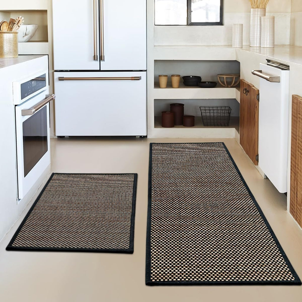 Artoid Mode Washable Non Slip Kitchen Rugs and Mats Set of 2, Rubber Backing Absorbent Kitchen Mats for Floor Front of Sink - 17x29 and 17x47 Inch