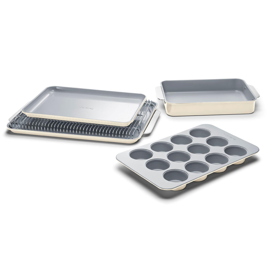 Caraway Nonstick Ceramic Bakeware Set (11 Pieces) - Baking Sheets, Assorted Baking Pans, Cooling Rack, & Storage - Aluminized Steel Body - Non Toxic, PTFE & PFOA Free - Cream
