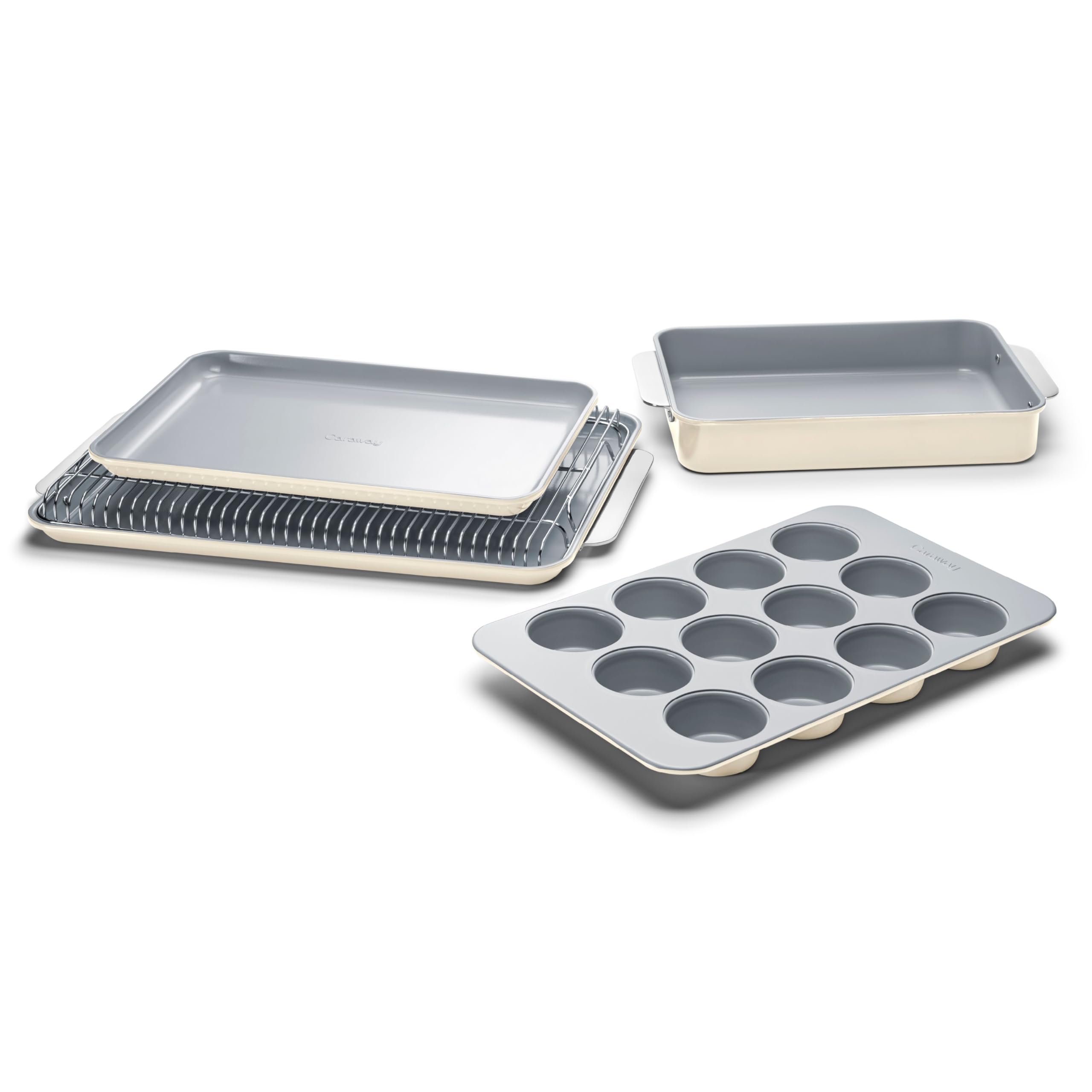 Caraway Nonstick Ceramic Bakeware Set (11 Pieces) - Baking Sheets, Assorted Baking Pans, Cooling Rack, & Storage - Aluminized Steel Body - Non Toxic, PTFE & PFOA Free - Cream