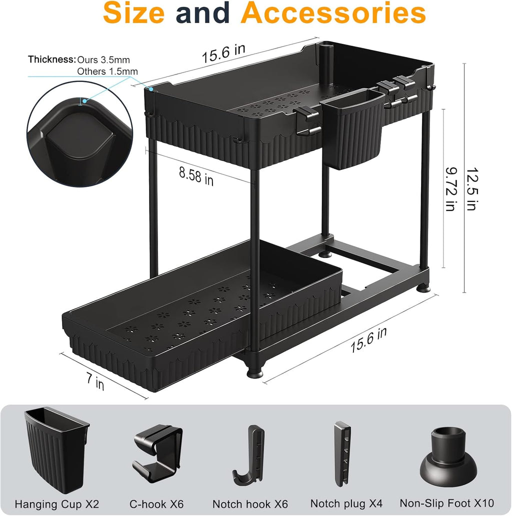 2 Pack Under Sink Organizer, 3 Pack Under Sink Organizers and Storage L-Shaped